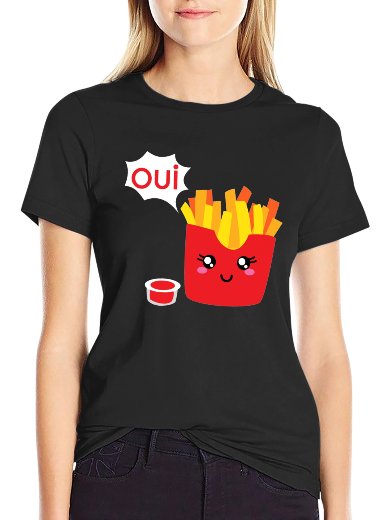 Oui Fries Graphic Tee - Fun French Fry T-Shirt