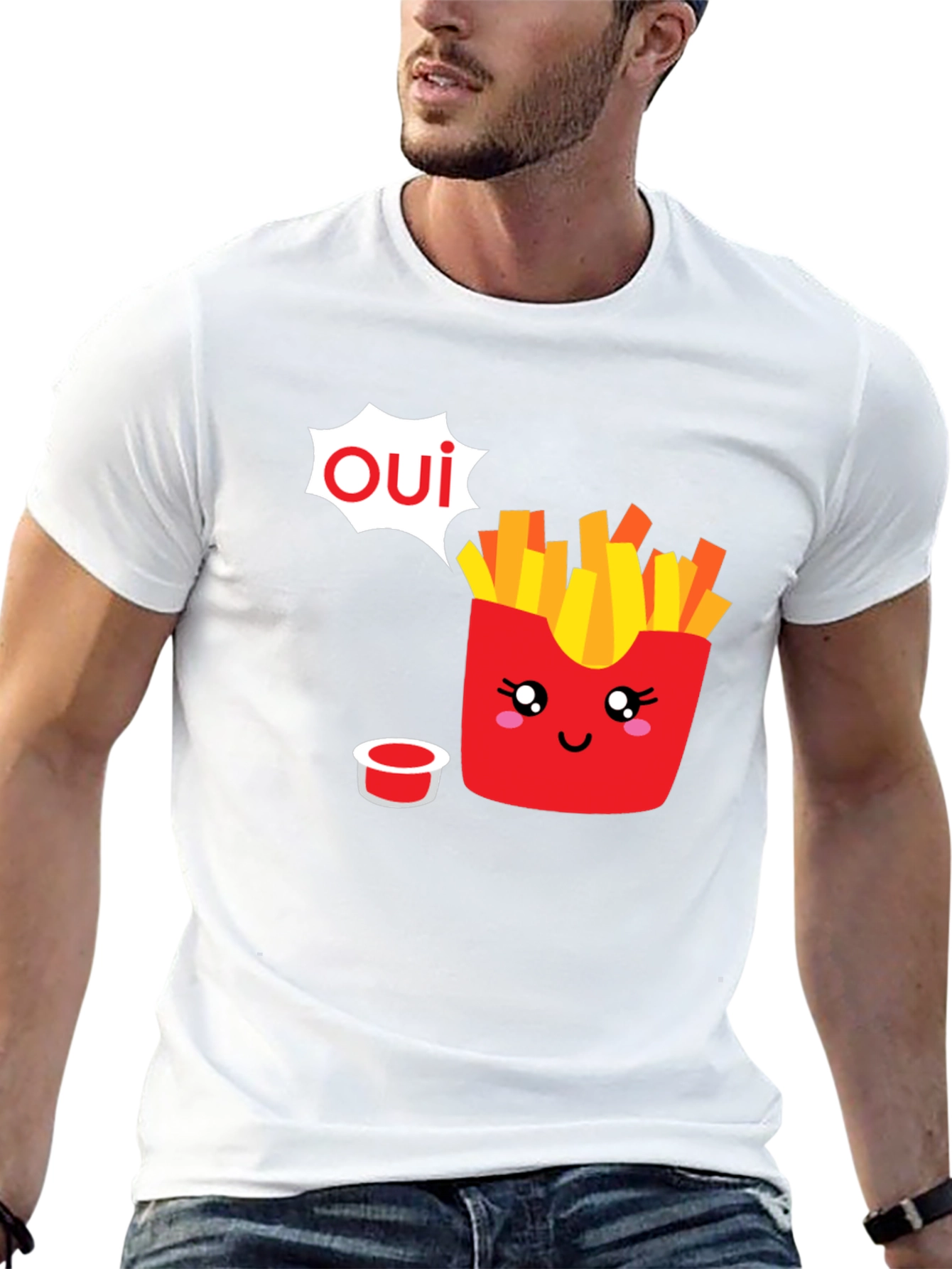 Oui Fries Graphic Tee - Fun French Fry T-Shirt