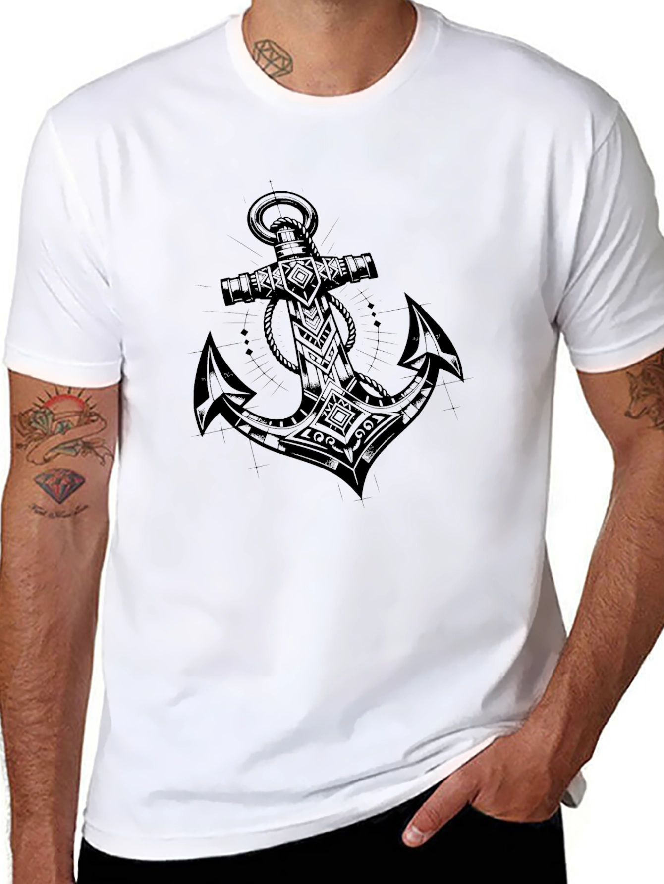 Black Anchor Tattoo Print T-Shirt