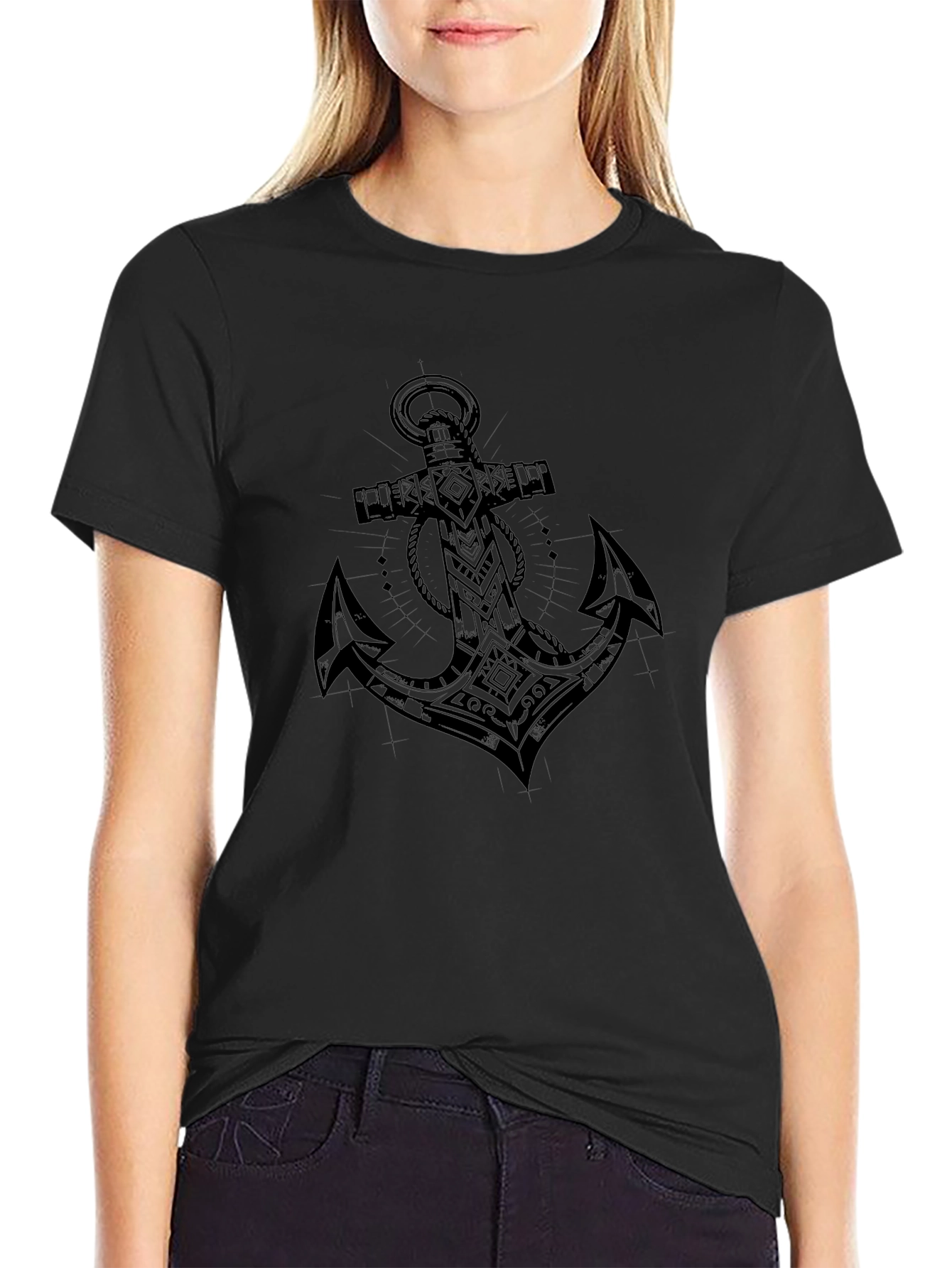 Black Anchor Tattoo Print T-Shirt