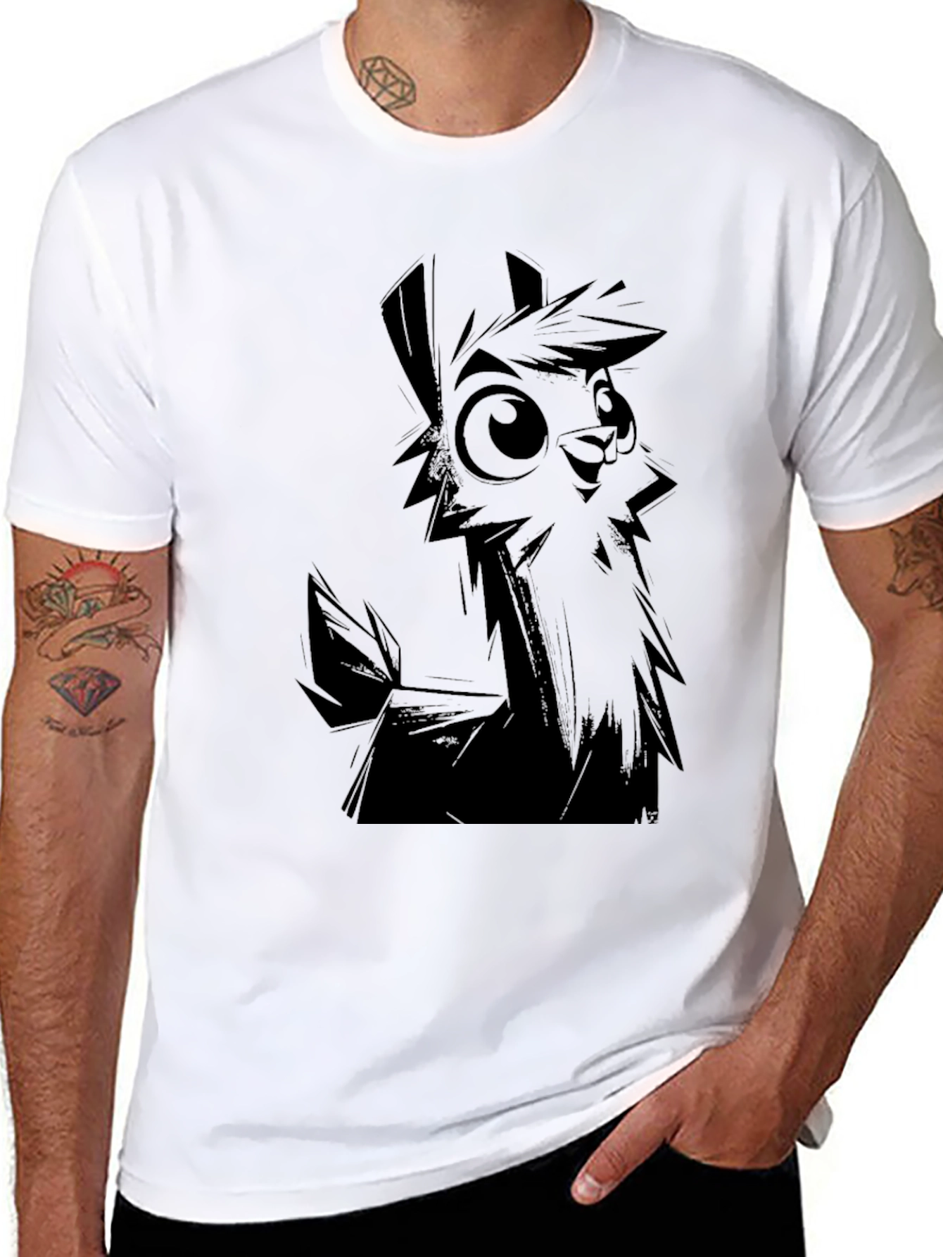 Llama Graphic T-Shirt - Black Crew Neck Tee