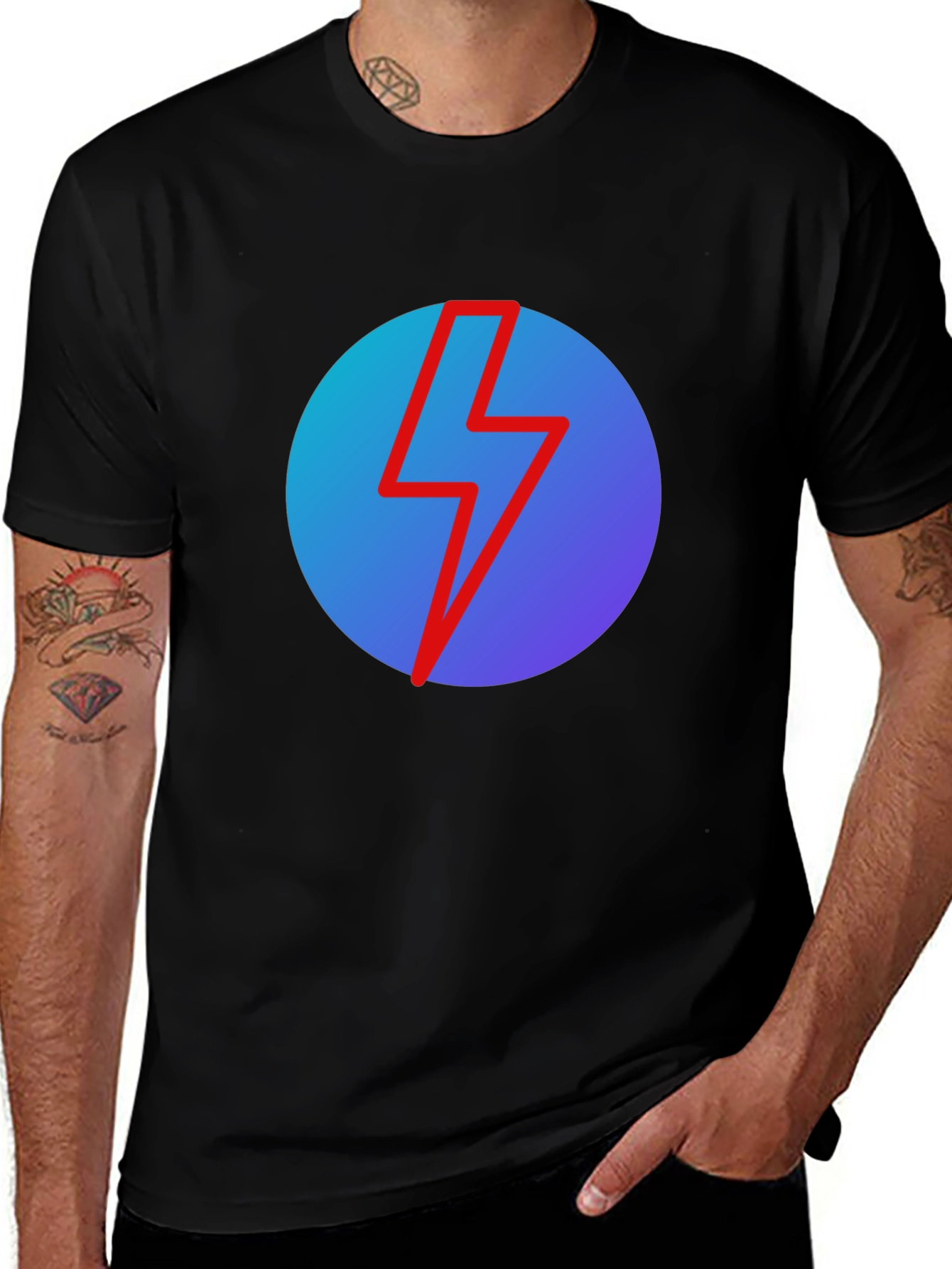 Black T-Shirt with Lightning Bolt Graphic
