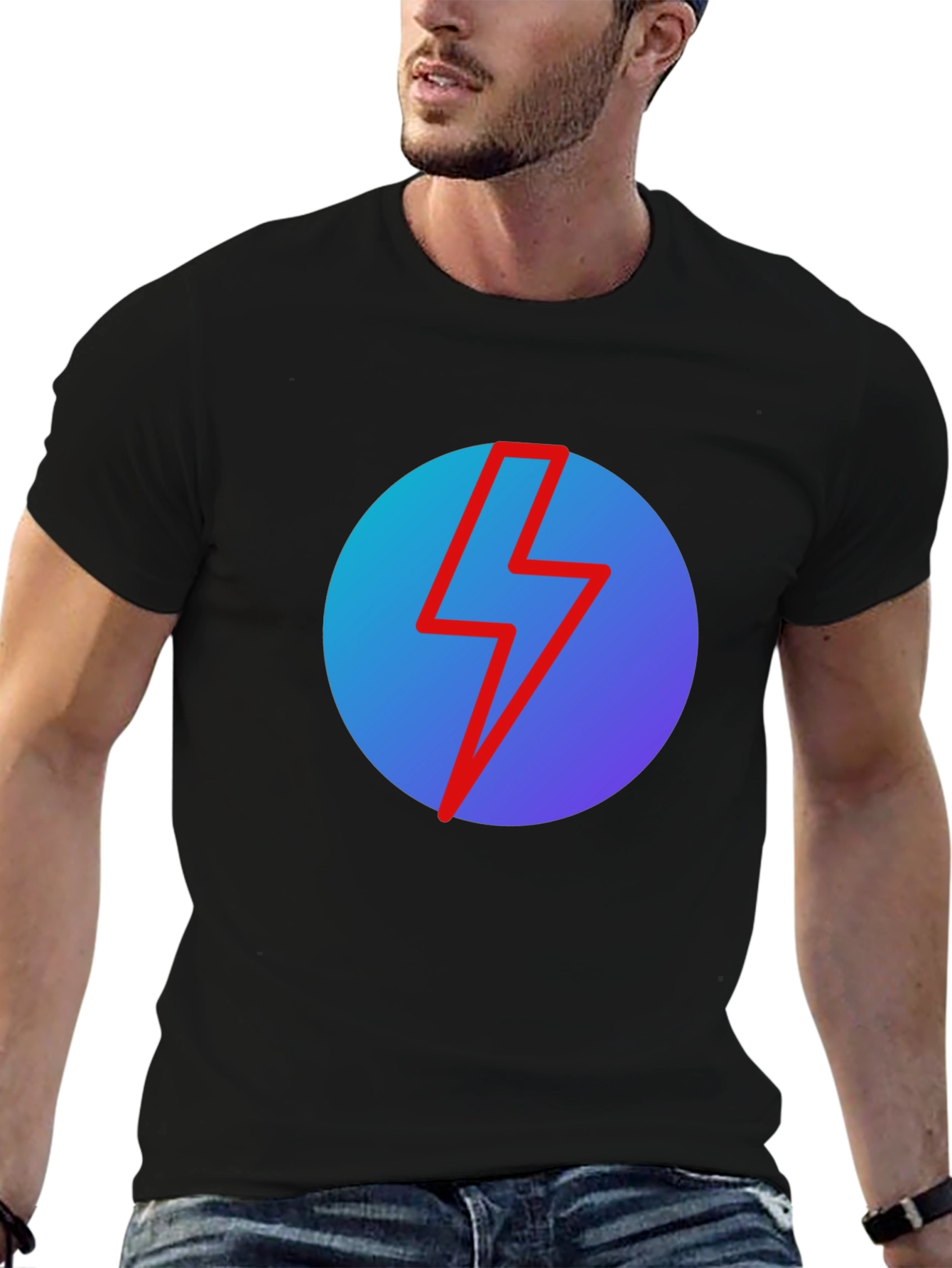 Black T-Shirt with Lightning Bolt Graphic
