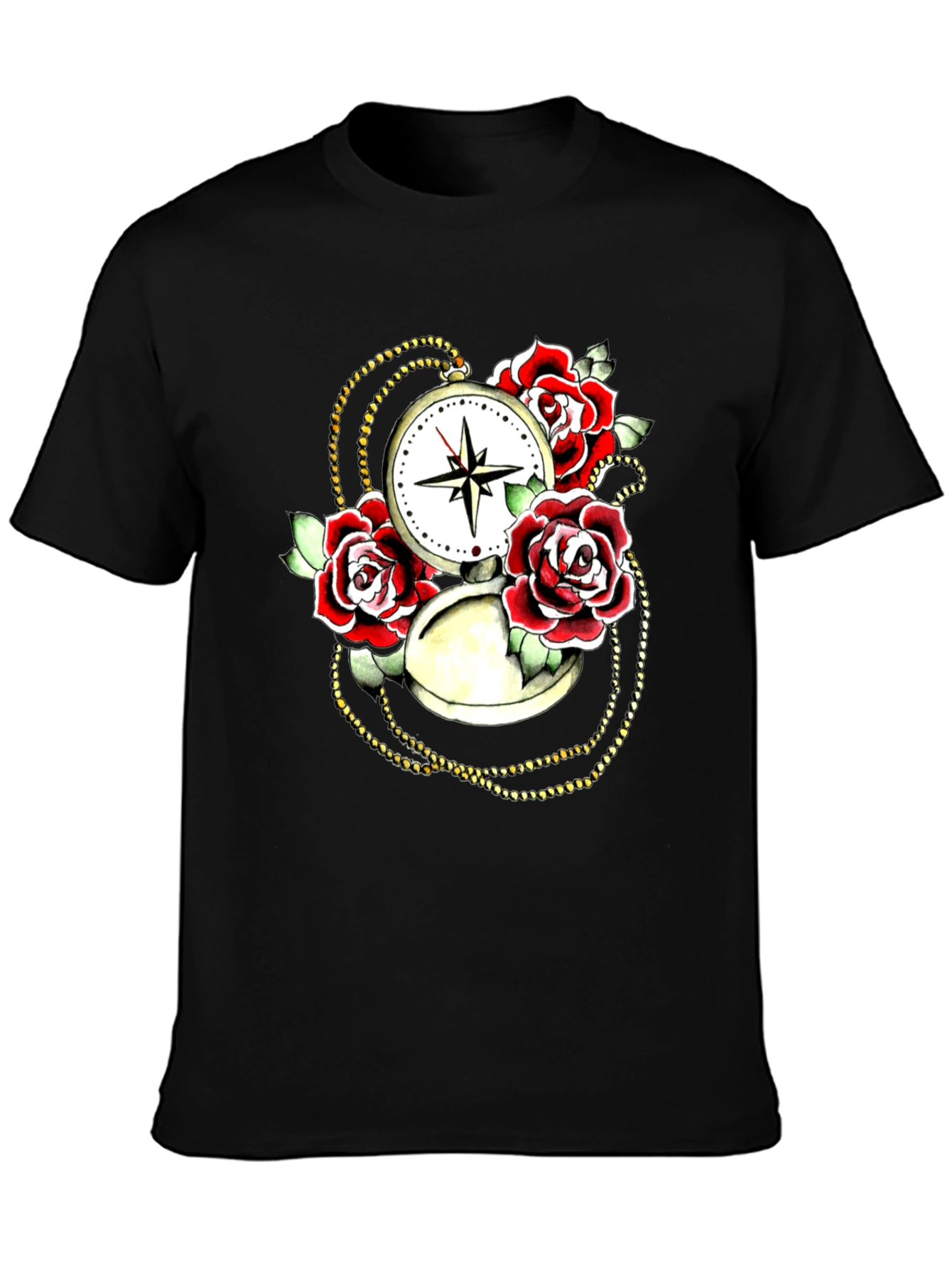 Rose Compass Graphic Black T-Shirt