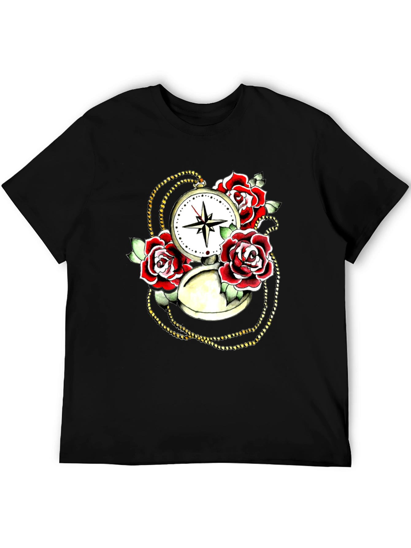Rose Compass Graphic Black T-Shirt