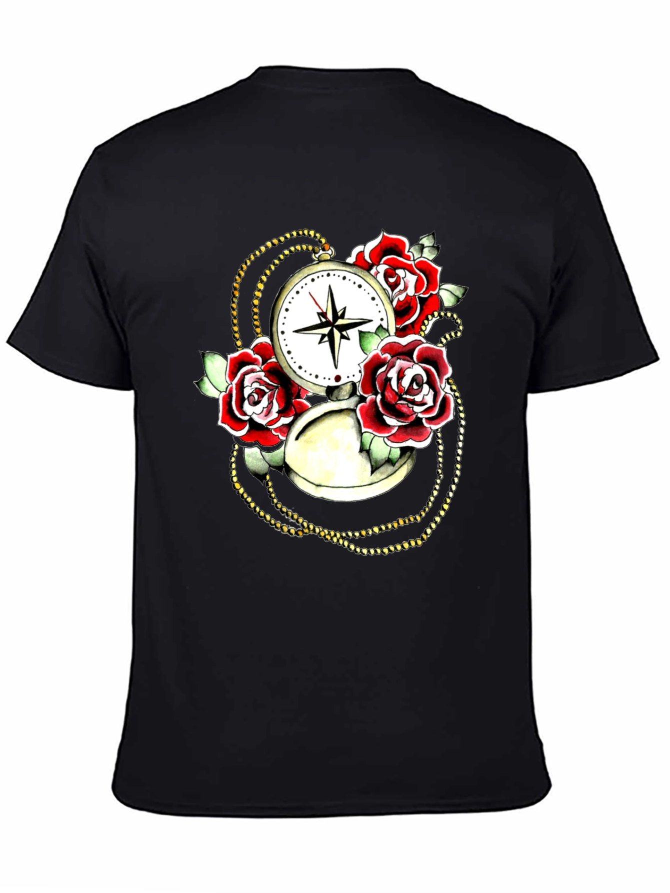 Rose Compass Graphic Black T-Shirt