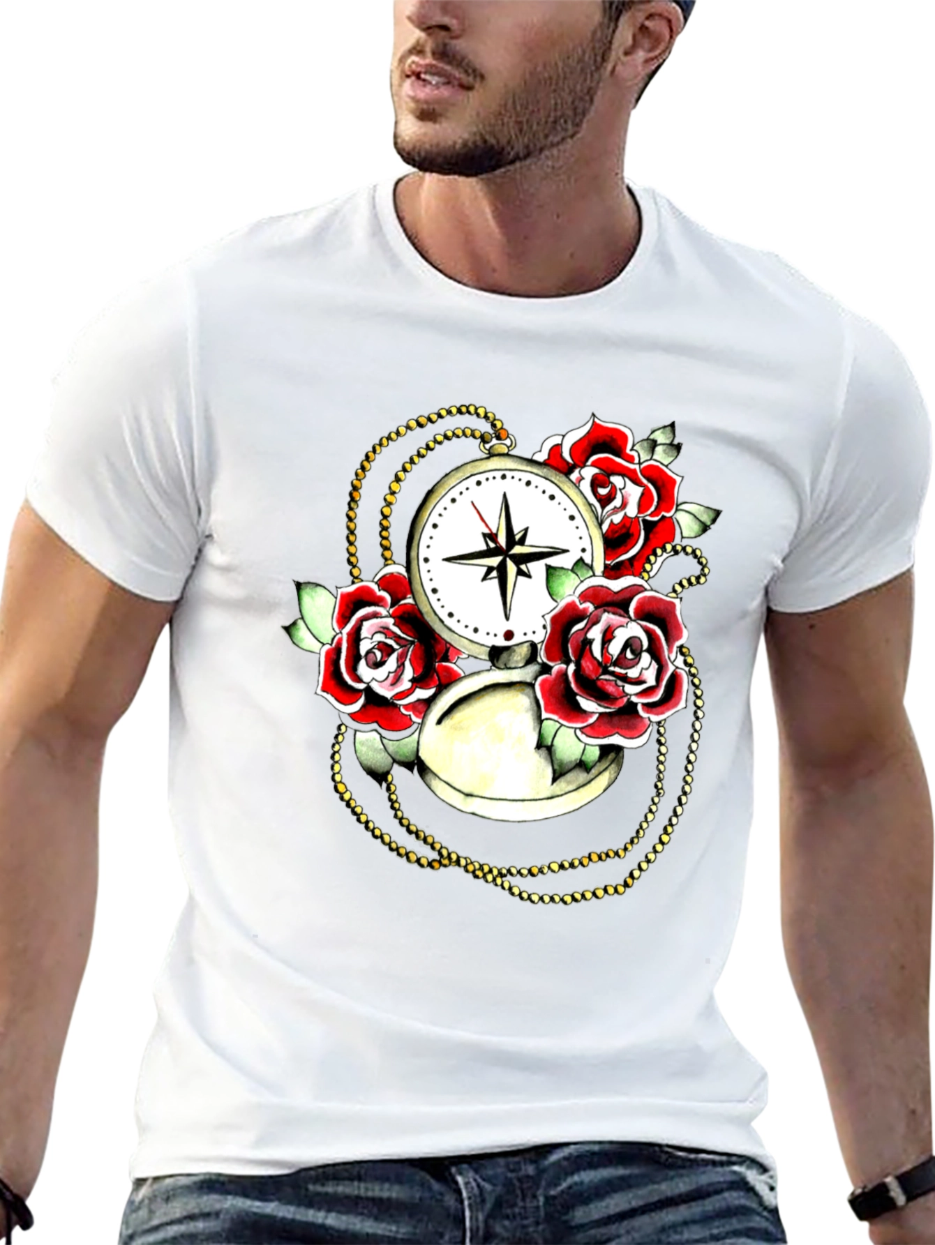 Rose Compass Graphic Black T-Shirt