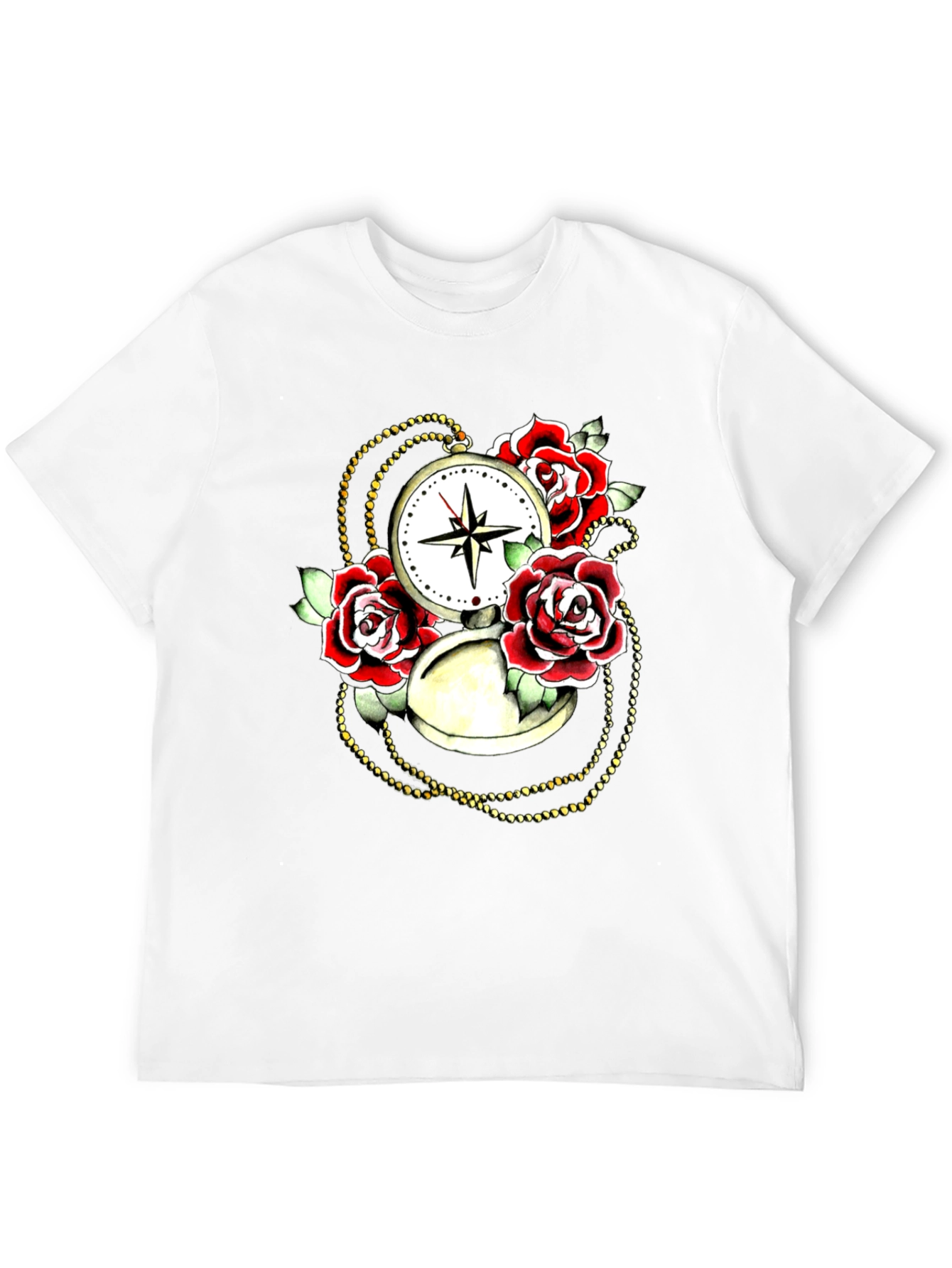 Rose Compass Graphic Black T-Shirt