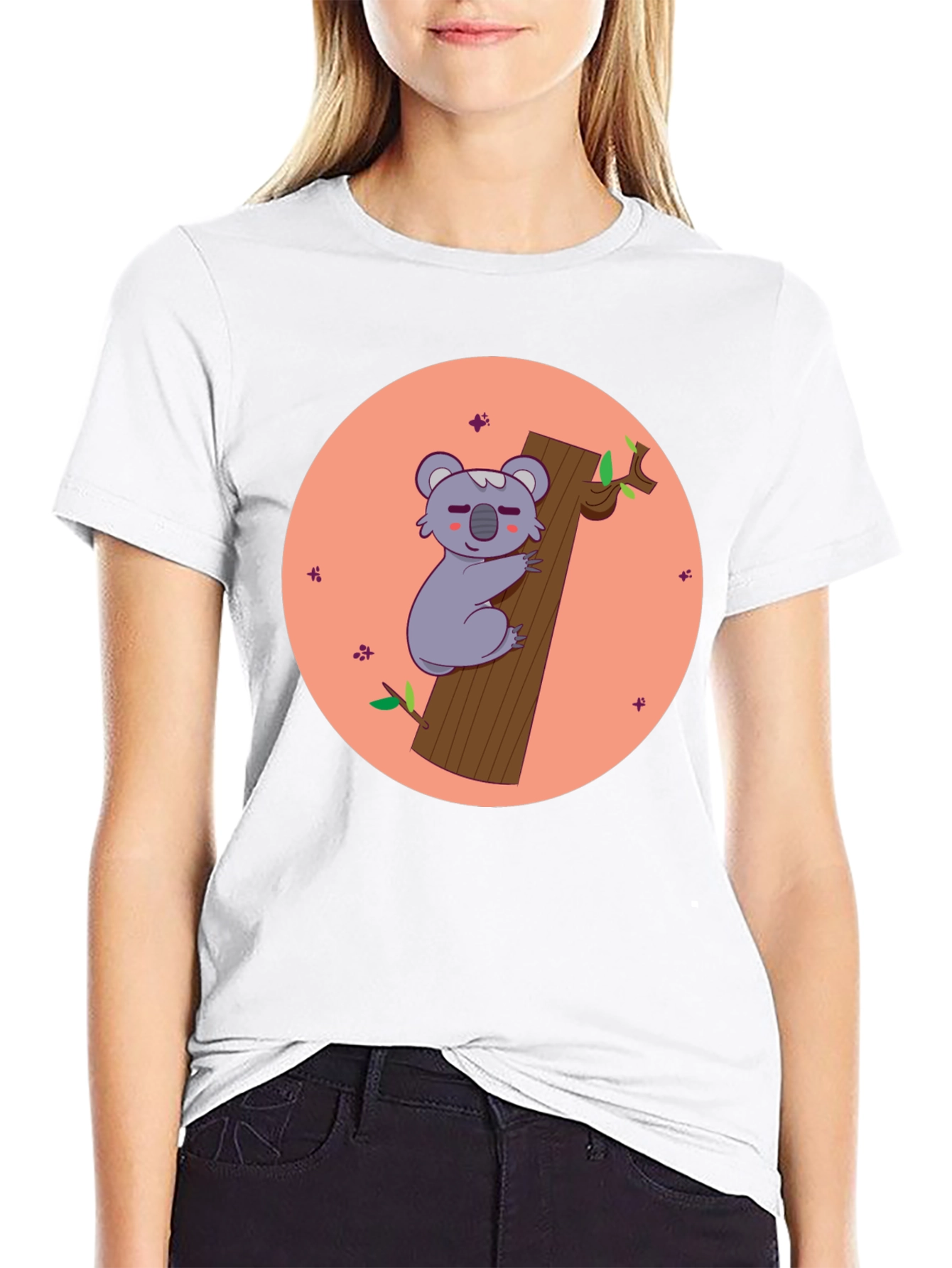 Koala Hugging Tree T-Shirt - Cute Cartoon Design