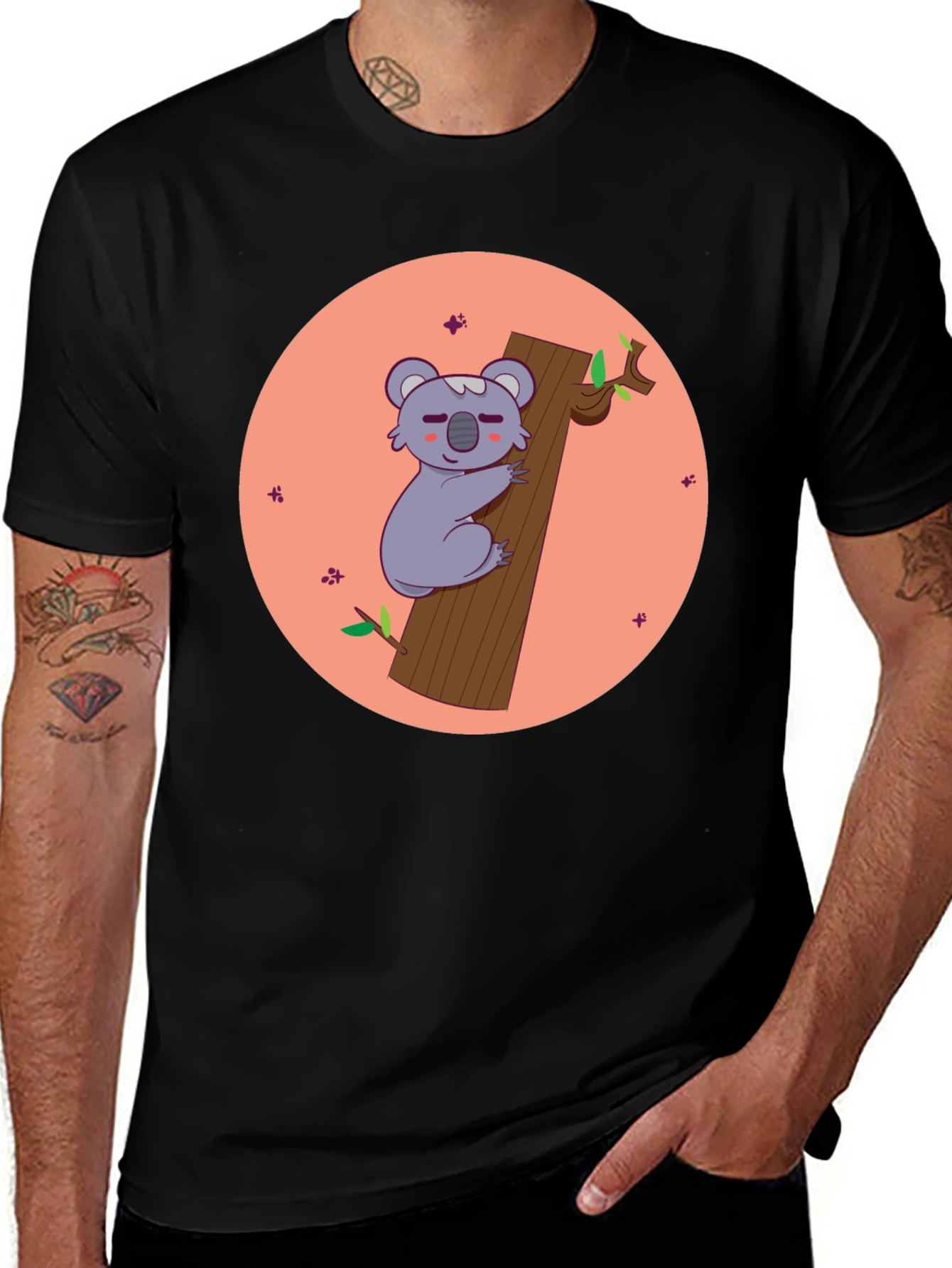 Koala Hugging Tree T-Shirt - Cute Cartoon Design