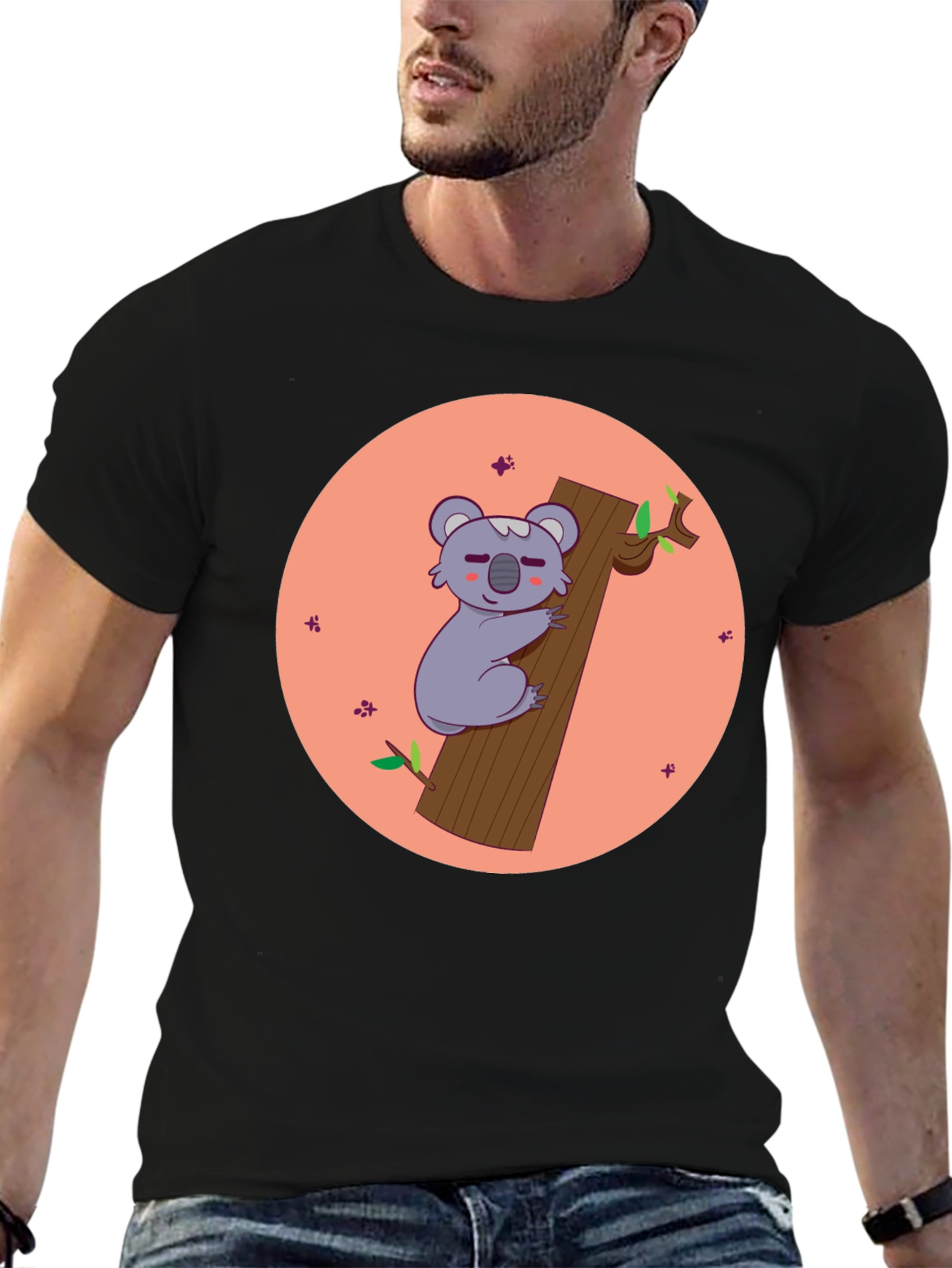 Koala Hugging Tree T-Shirt - Cute Cartoon Design