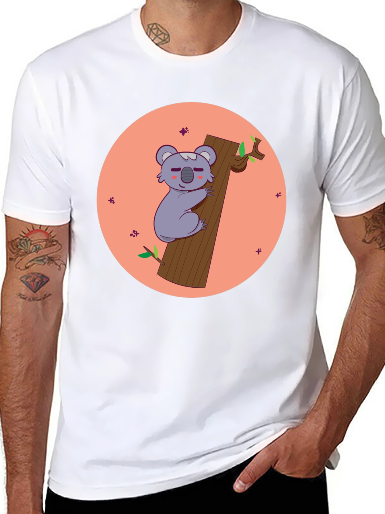 Koala Hugging Tree T-Shirt - Cute Cartoon Design