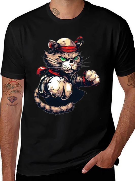 Martial Arts Cat Graphic Tee - Black T-Shirt
