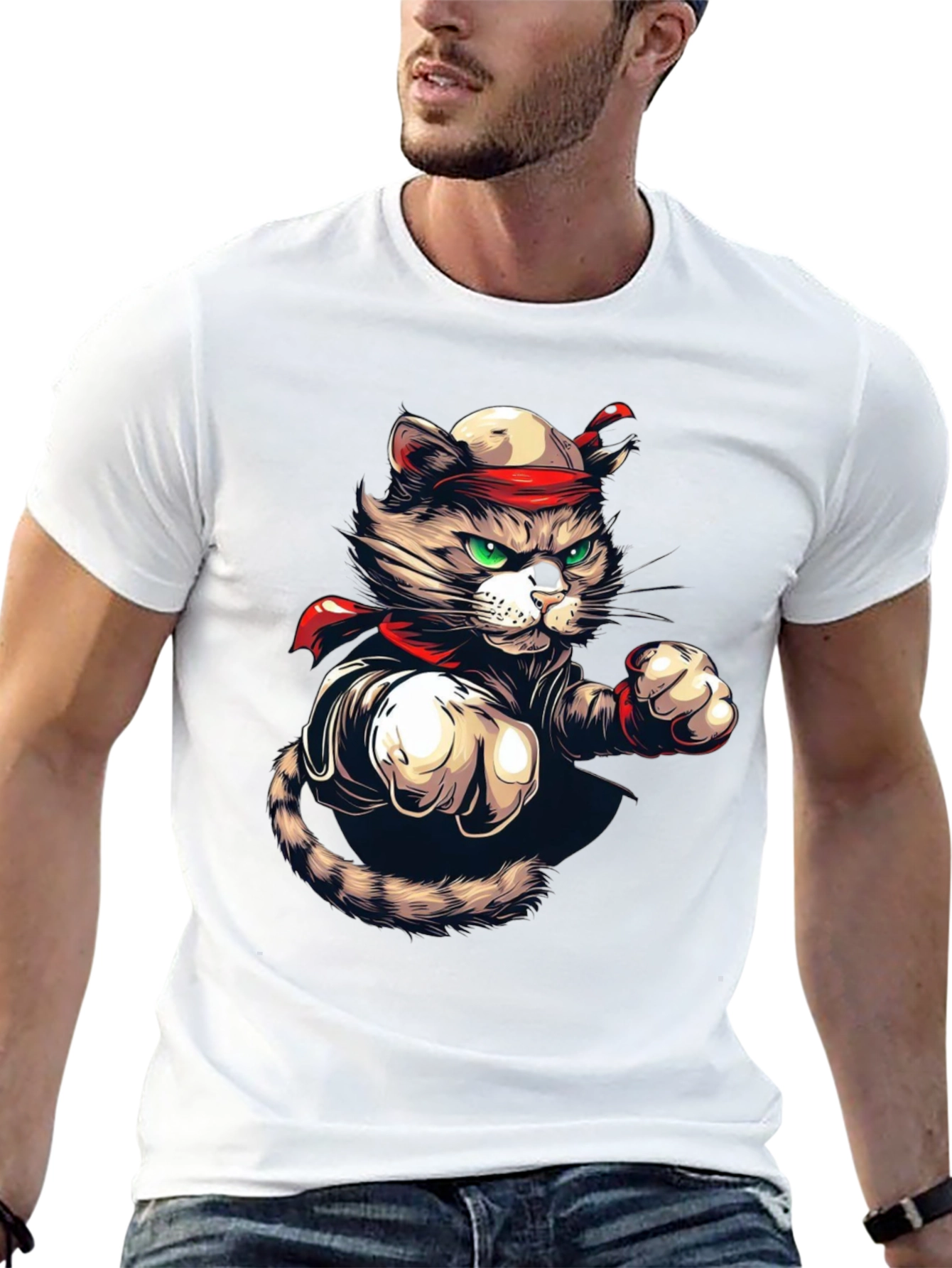 Martial Arts Cat Graphic Tee - Black T-Shirt