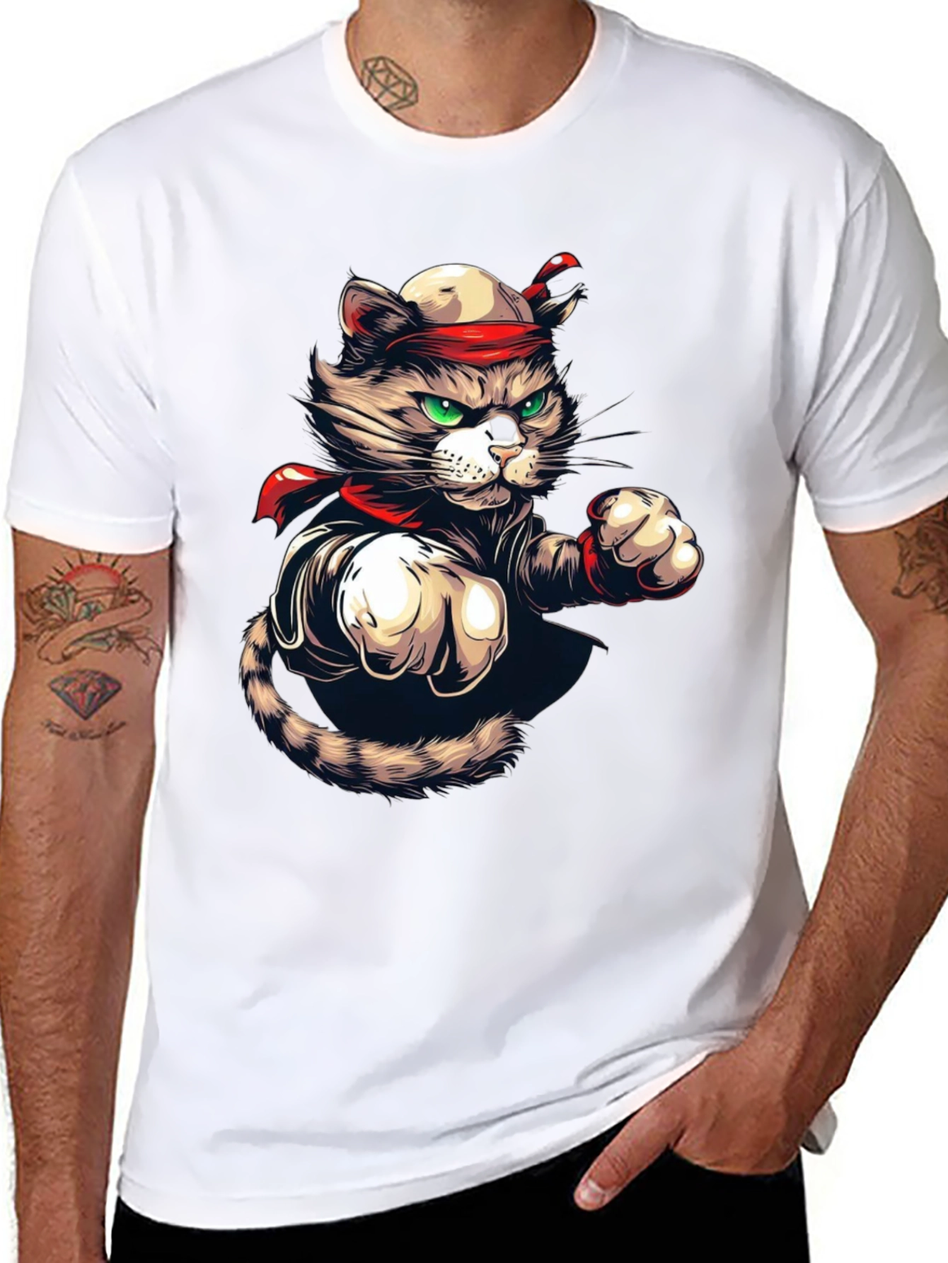 Martial Arts Cat Graphic Tee - Black T-Shirt