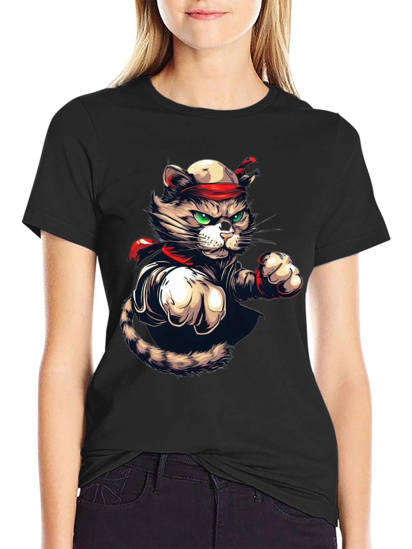Martial Arts Cat Graphic Tee - Black T-Shirt