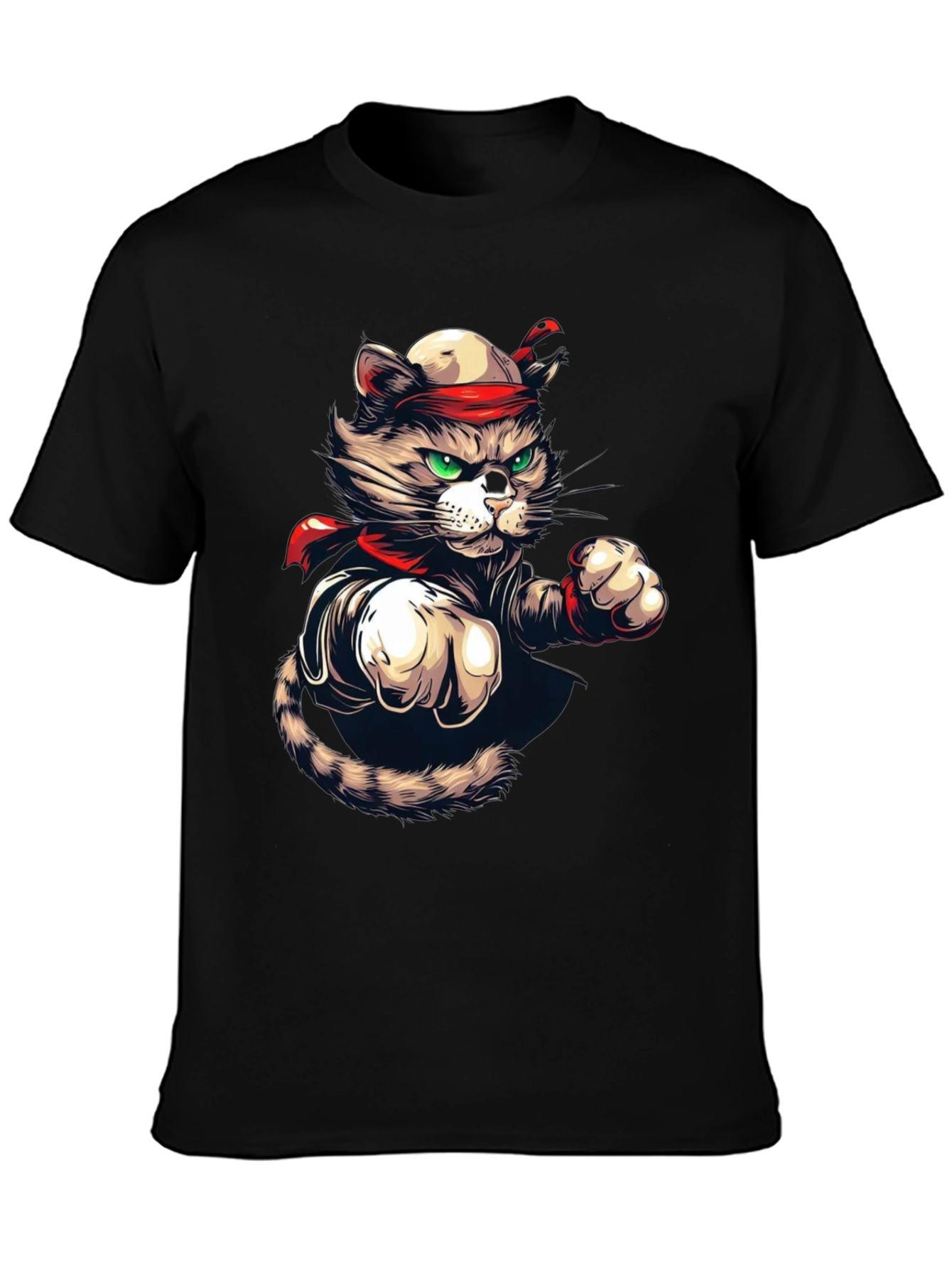 Martial Arts Cat Graphic Tee - Black T-Shirt