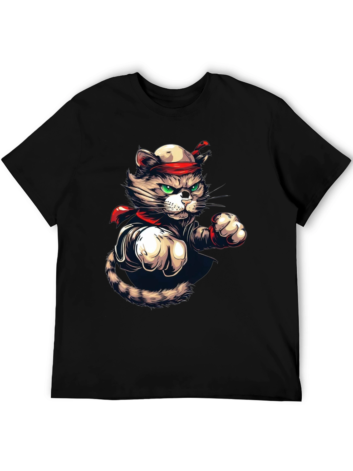 Martial Arts Cat Graphic Tee - Black T-Shirt