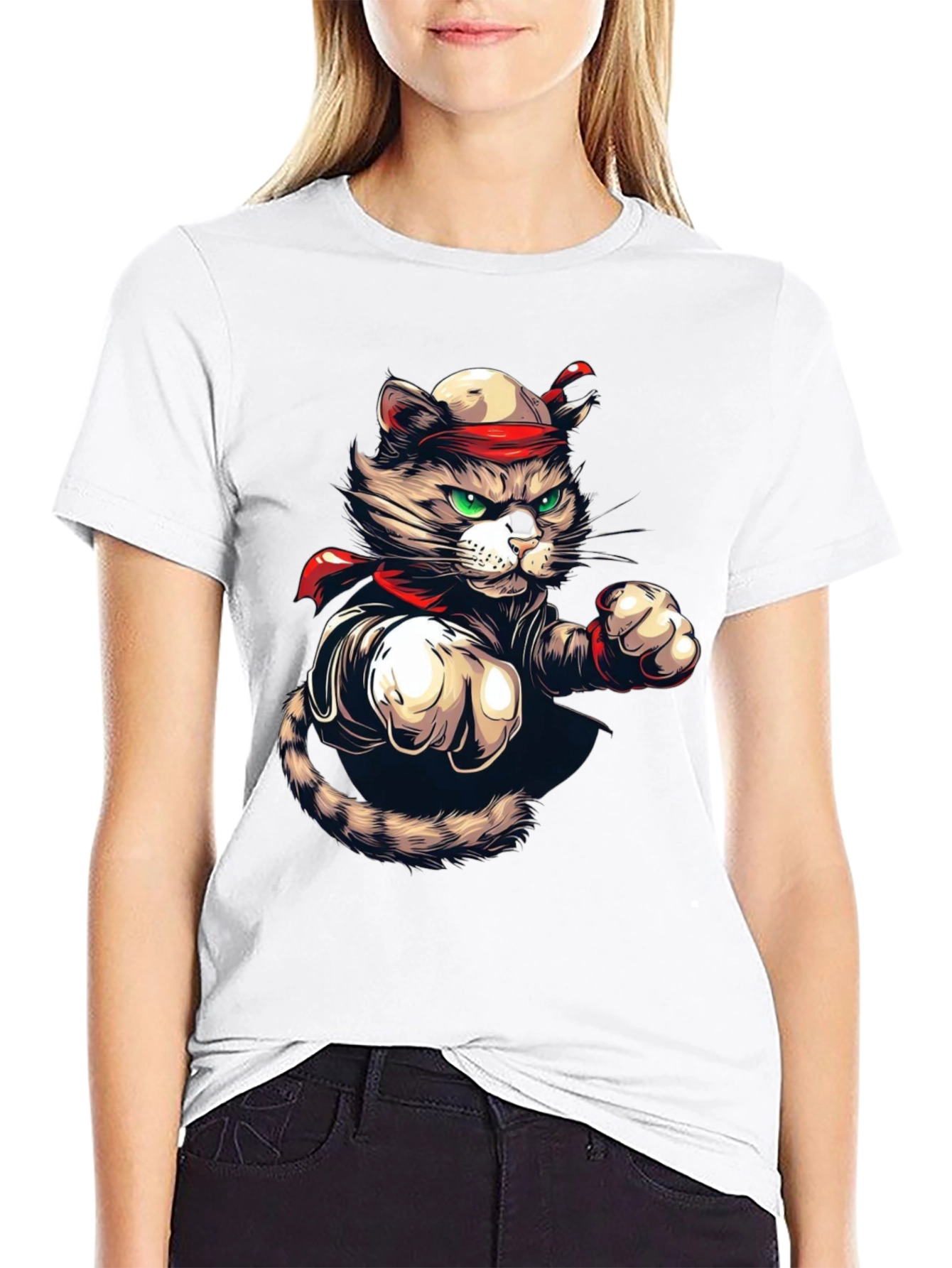 Martial Arts Cat Graphic Tee - Black T-Shirt