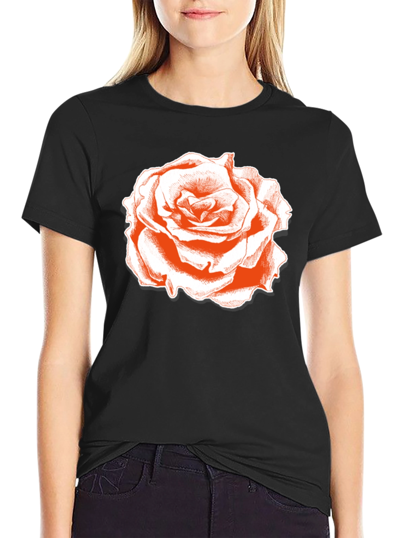 Rose Graphic Tee - Classic Black Cotton T-Shirt