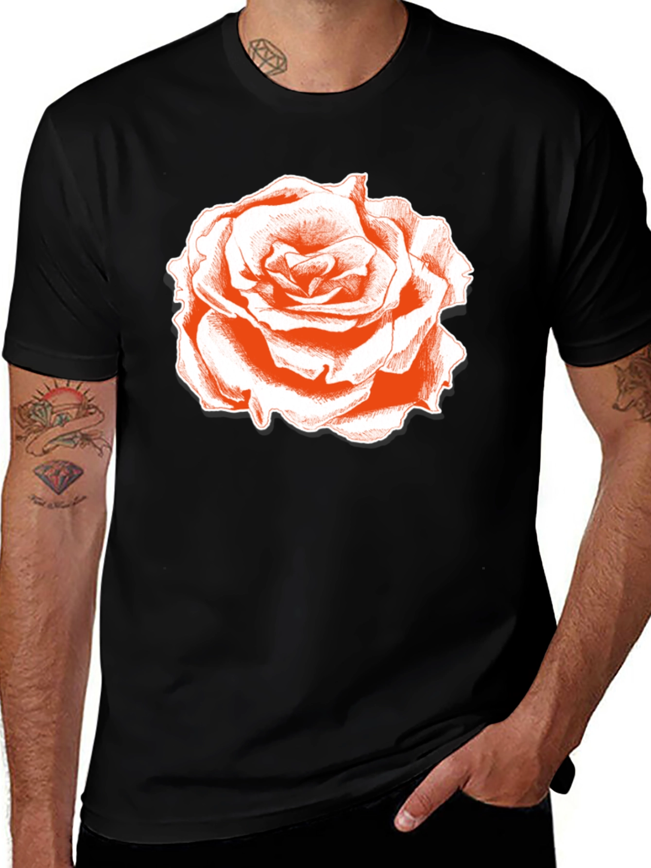 Rose Graphic Tee - Classic Black Cotton T-Shirt