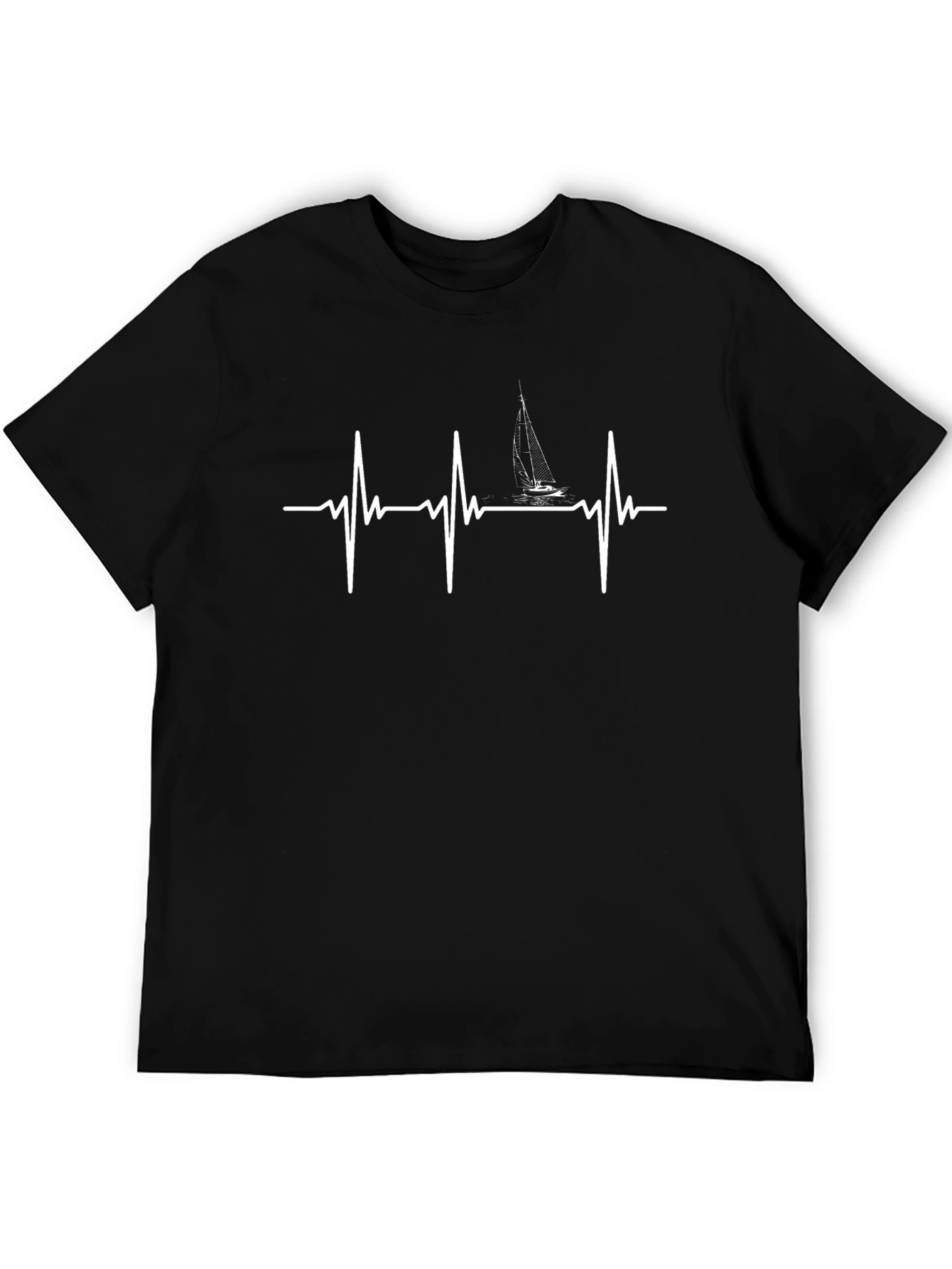 Sailboat Heartbeat Graphic Tee - Black Cotton T-Shirt