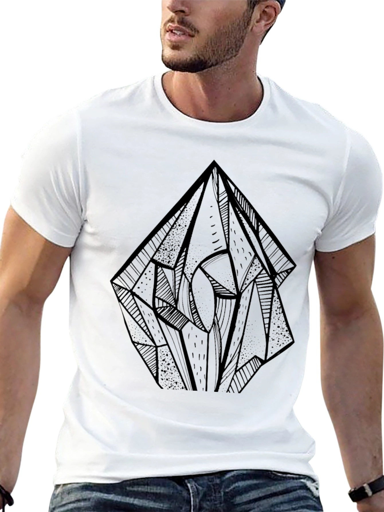 Geometric Crystal Graphic Tee - Black Cotton Blend