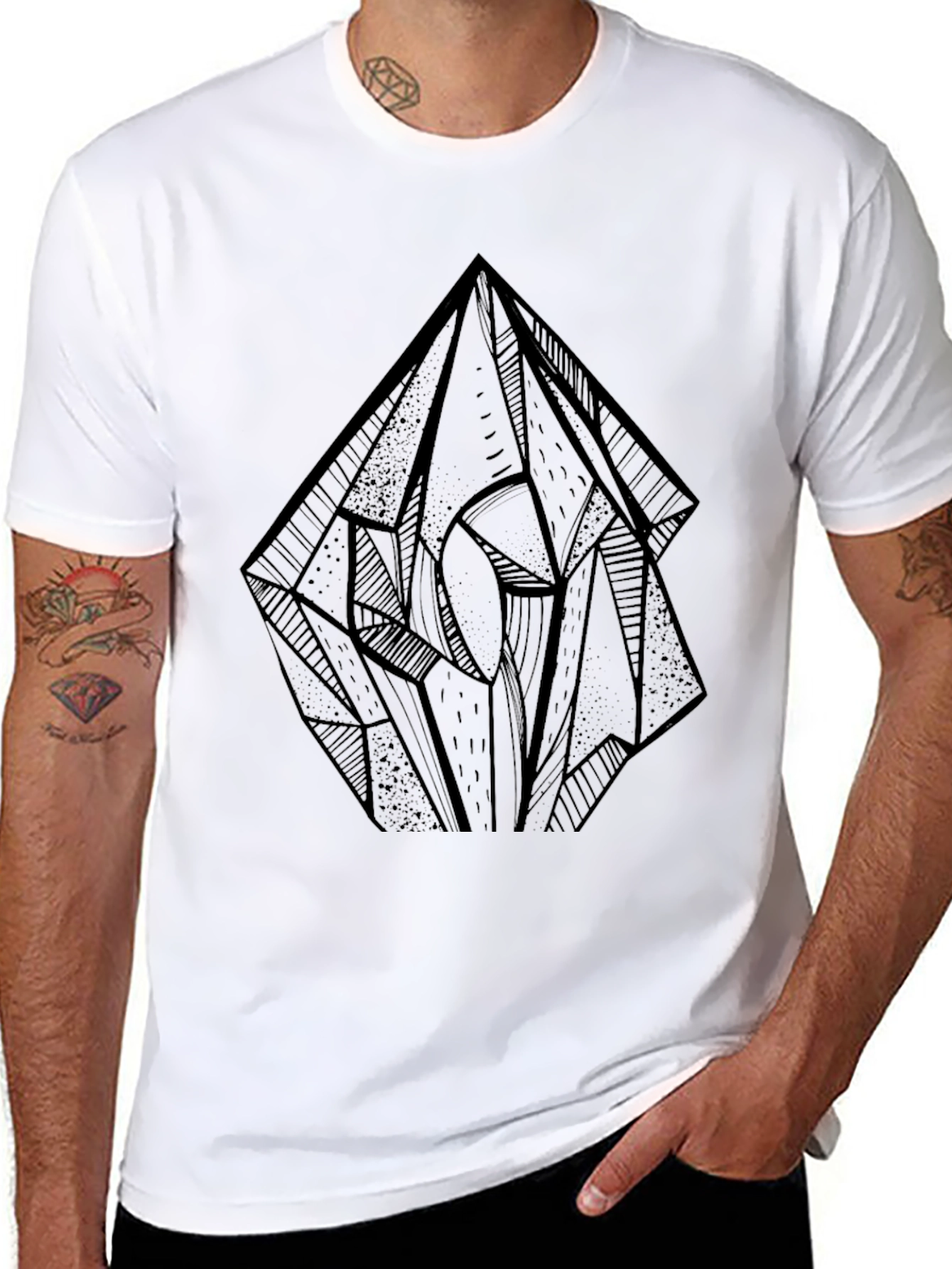 Geometric Crystal Graphic Tee - Black Cotton Blend