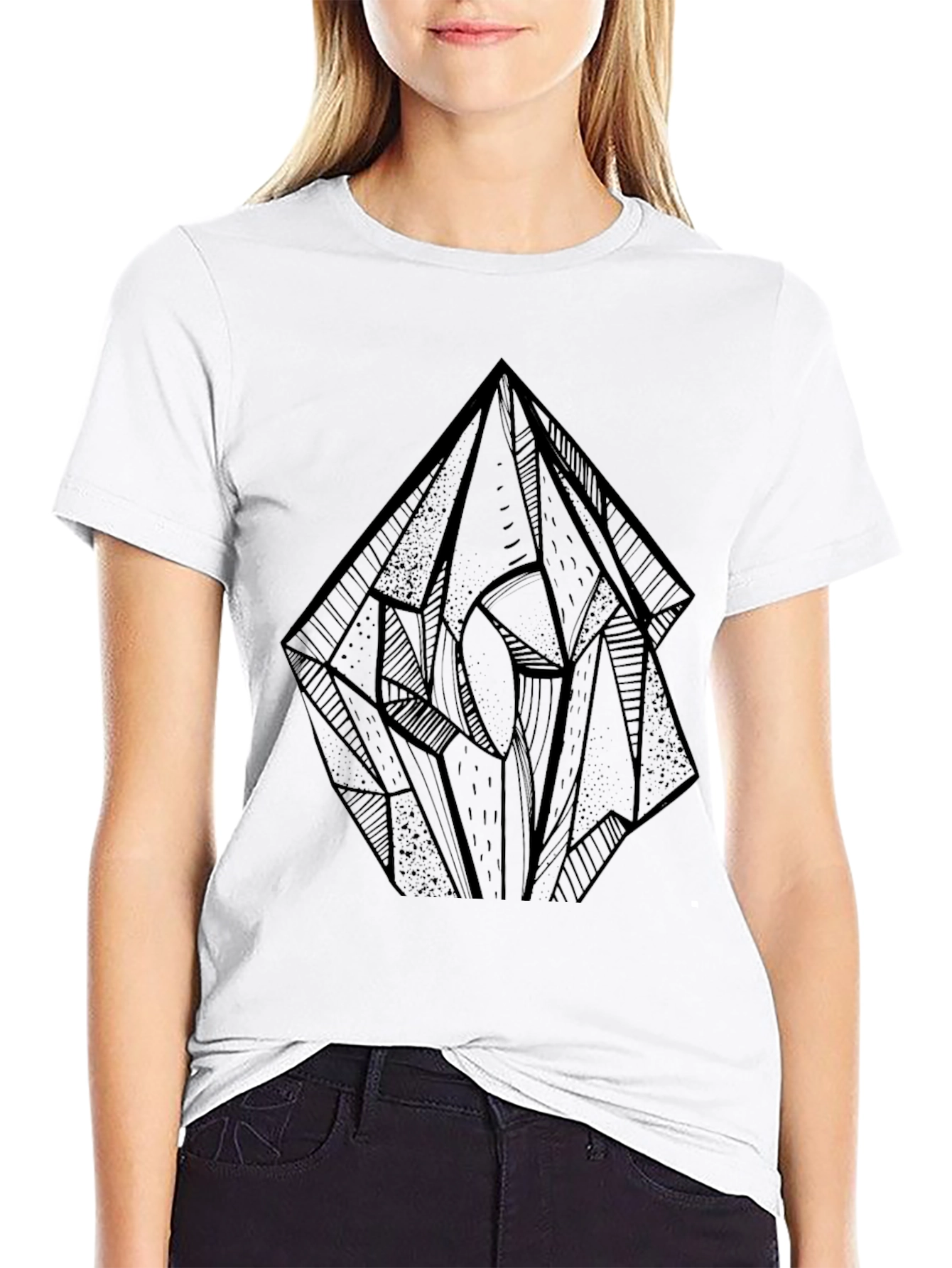 Geometric Crystal Graphic Tee - Black Cotton Blend