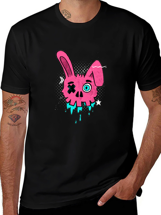 Edgy Pink Bunny Skull Graphic T-Shirt