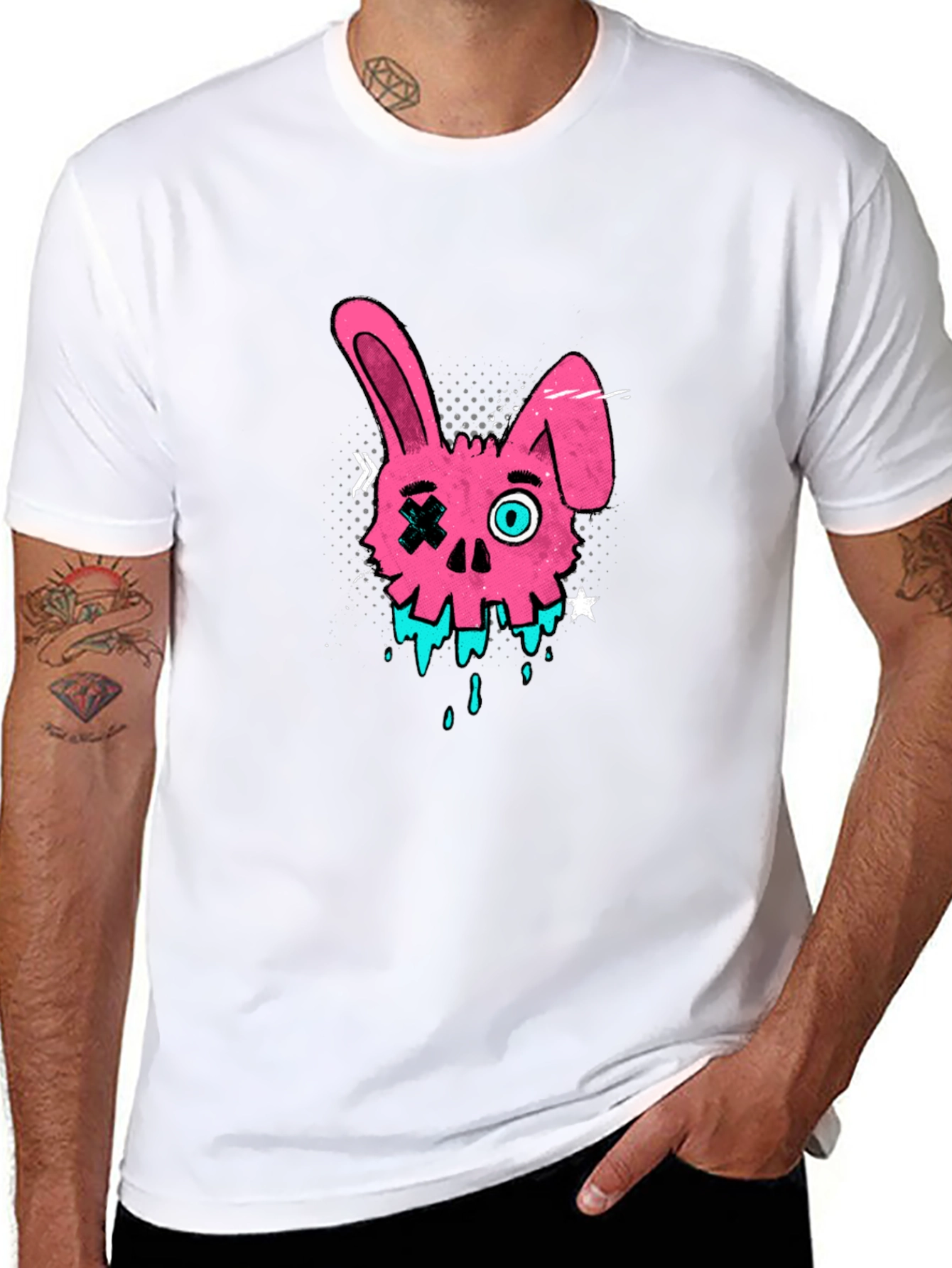 Edgy Pink Bunny Skull Graphic T-Shirt