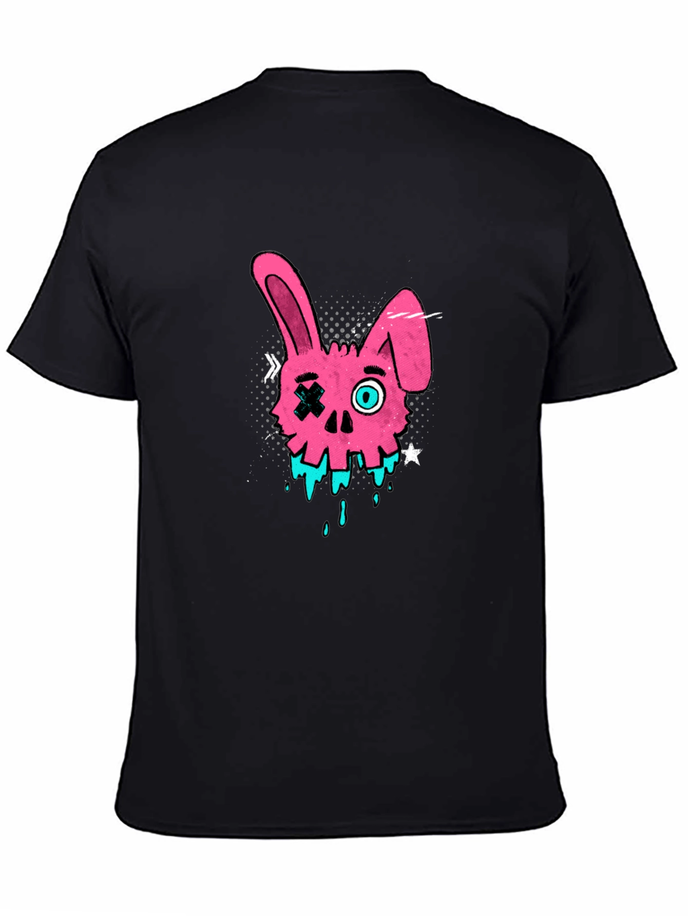 Edgy Pink Bunny Skull Graphic T-Shirt