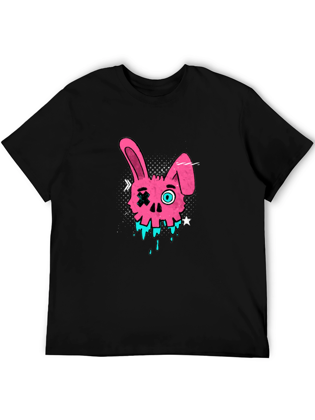 Edgy Pink Bunny Skull Graphic T-Shirt