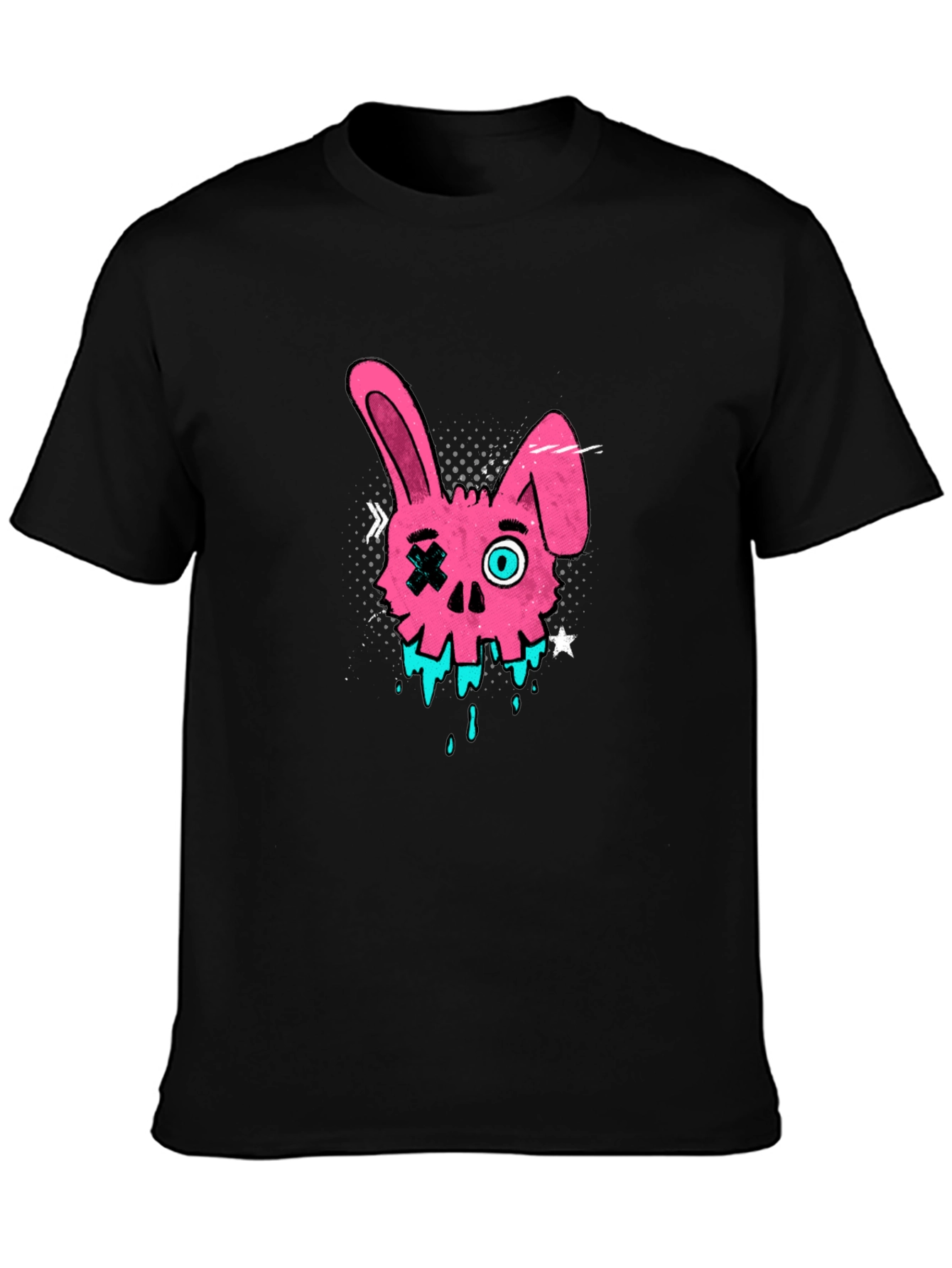 Edgy Pink Bunny Skull Graphic T-Shirt