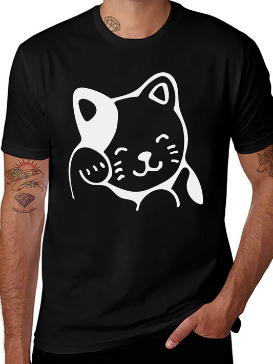 Cute Cartoon Cat Graphic Print Black T-Shirt