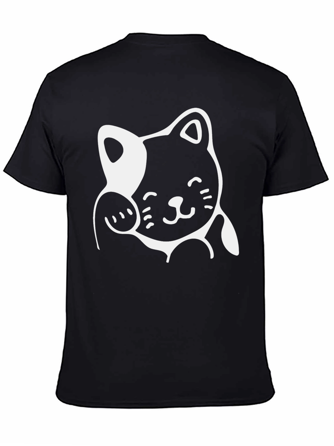 Cute Cartoon Cat Graphic Print Black T-Shirt