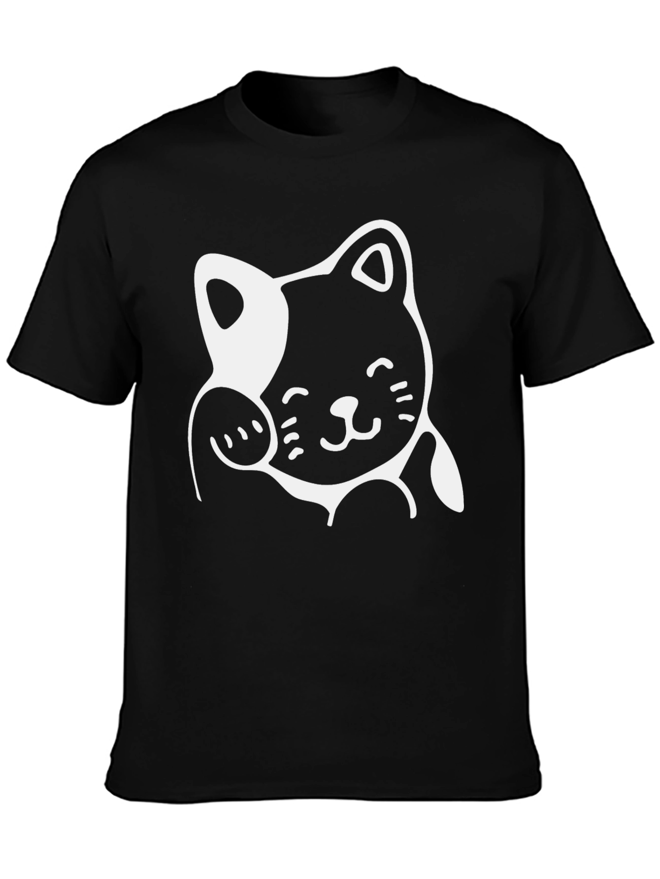Cute Cartoon Cat Graphic Print Black T-Shirt