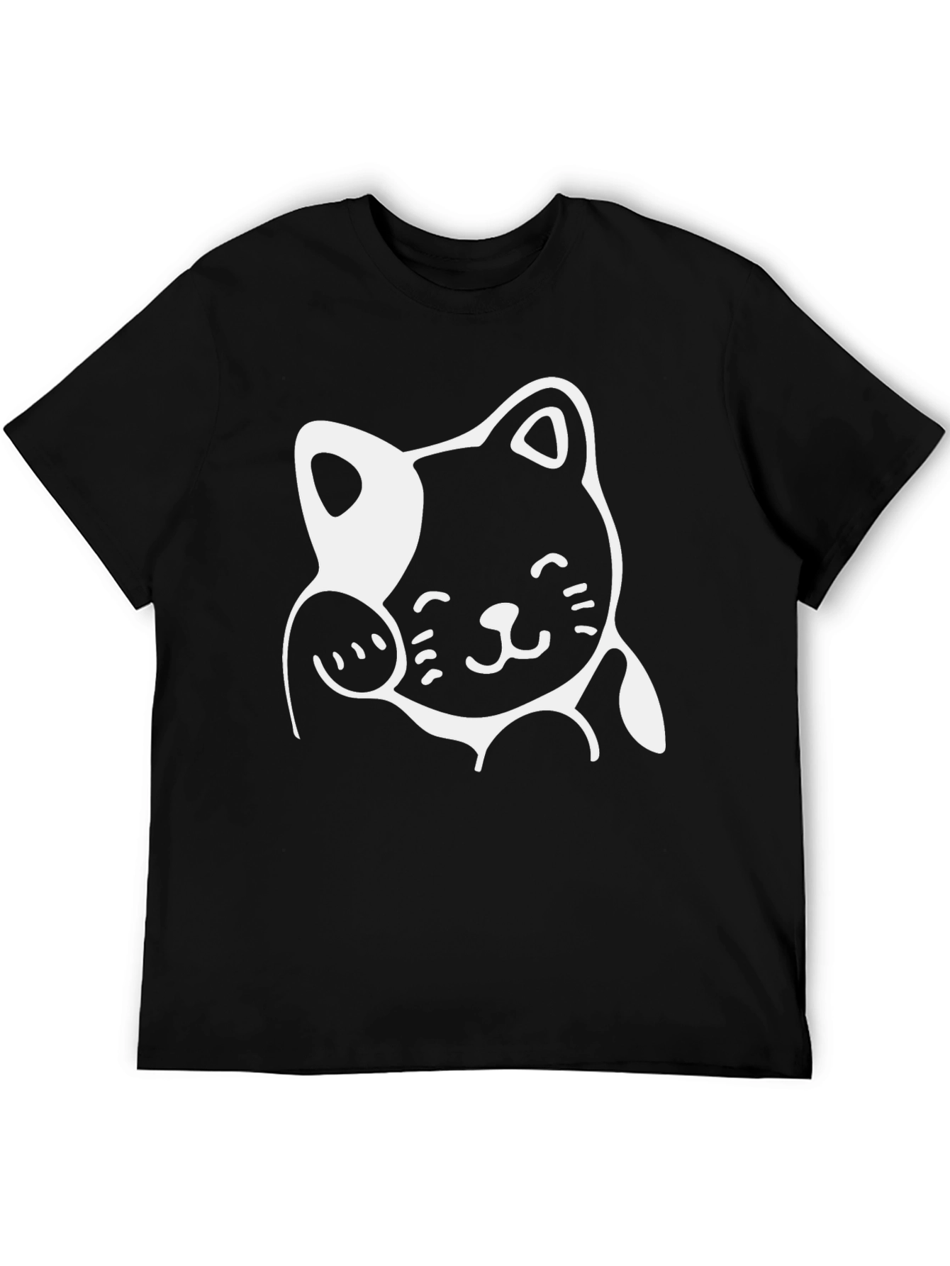 Cute Cartoon Cat Graphic Print Black T-Shirt