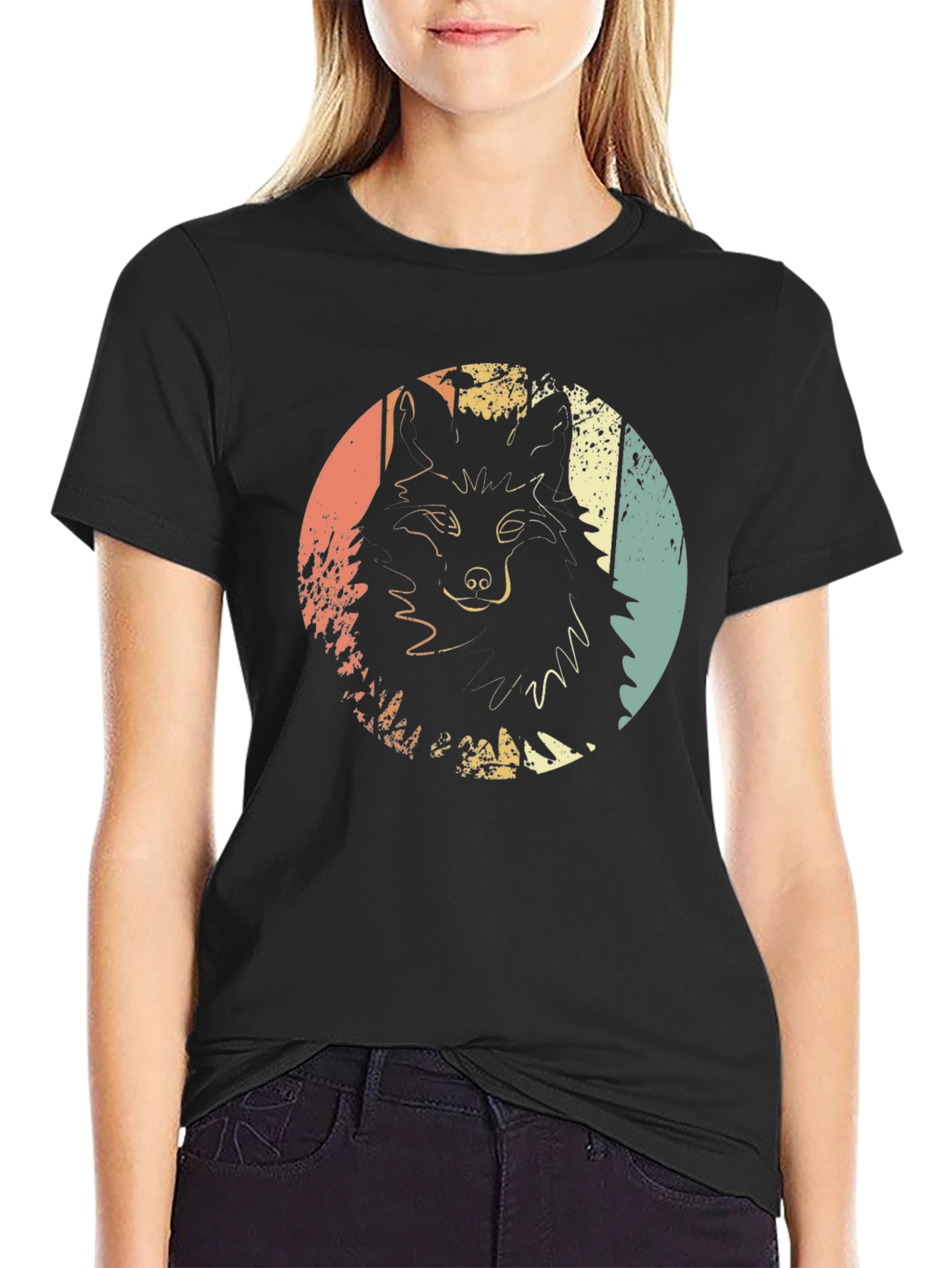 Retro Wolf Graphic Print Tee