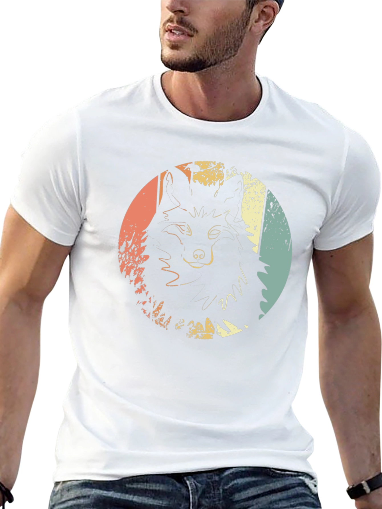 Retro Wolf Graphic Print Tee