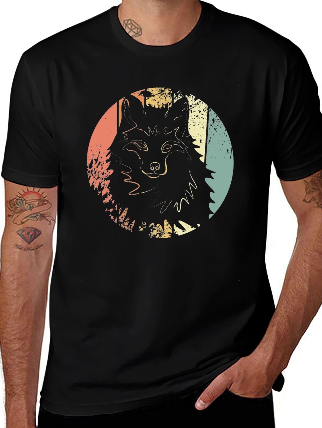 Retro Wolf Graphic Print Tee