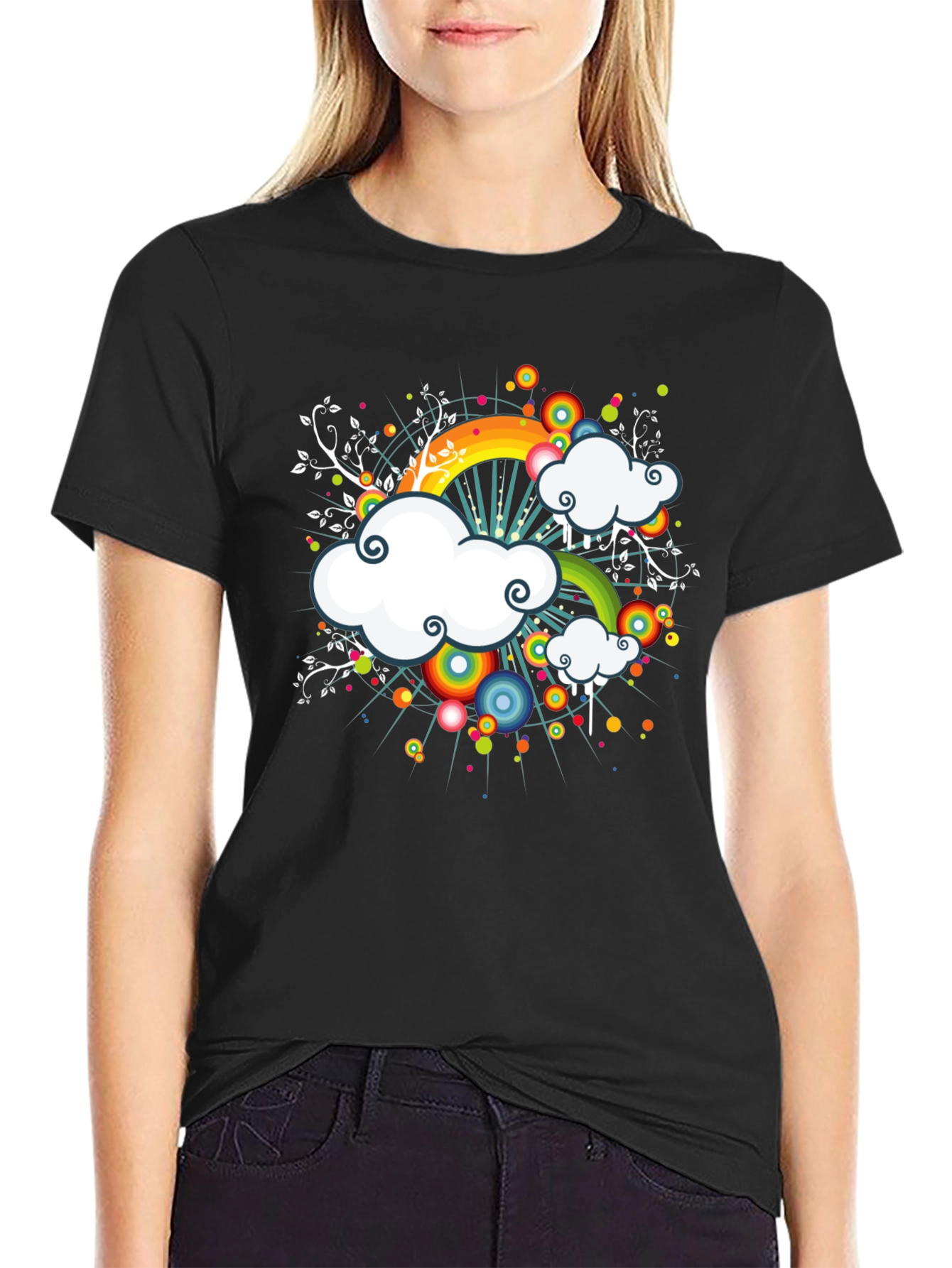 Rainbow Cloud Graphic Black Tee