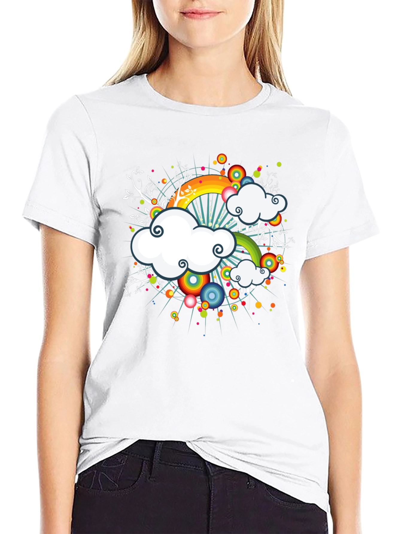 Rainbow Cloud Graphic Black Tee
