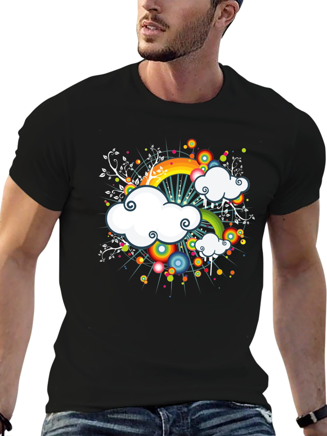 Rainbow Cloud Graphic Black Tee