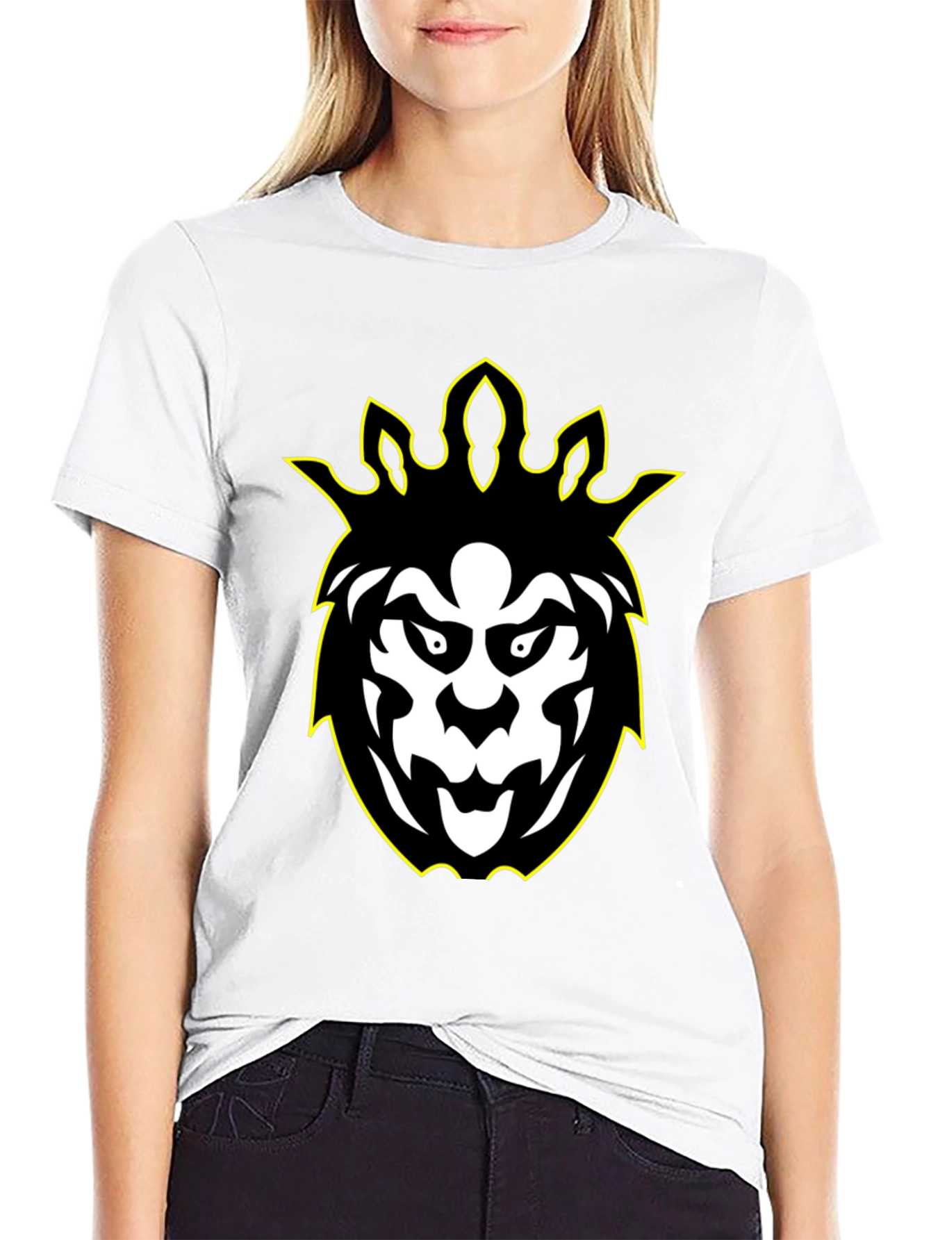Graphic Tee - Black Lion Design with Yellow Outline