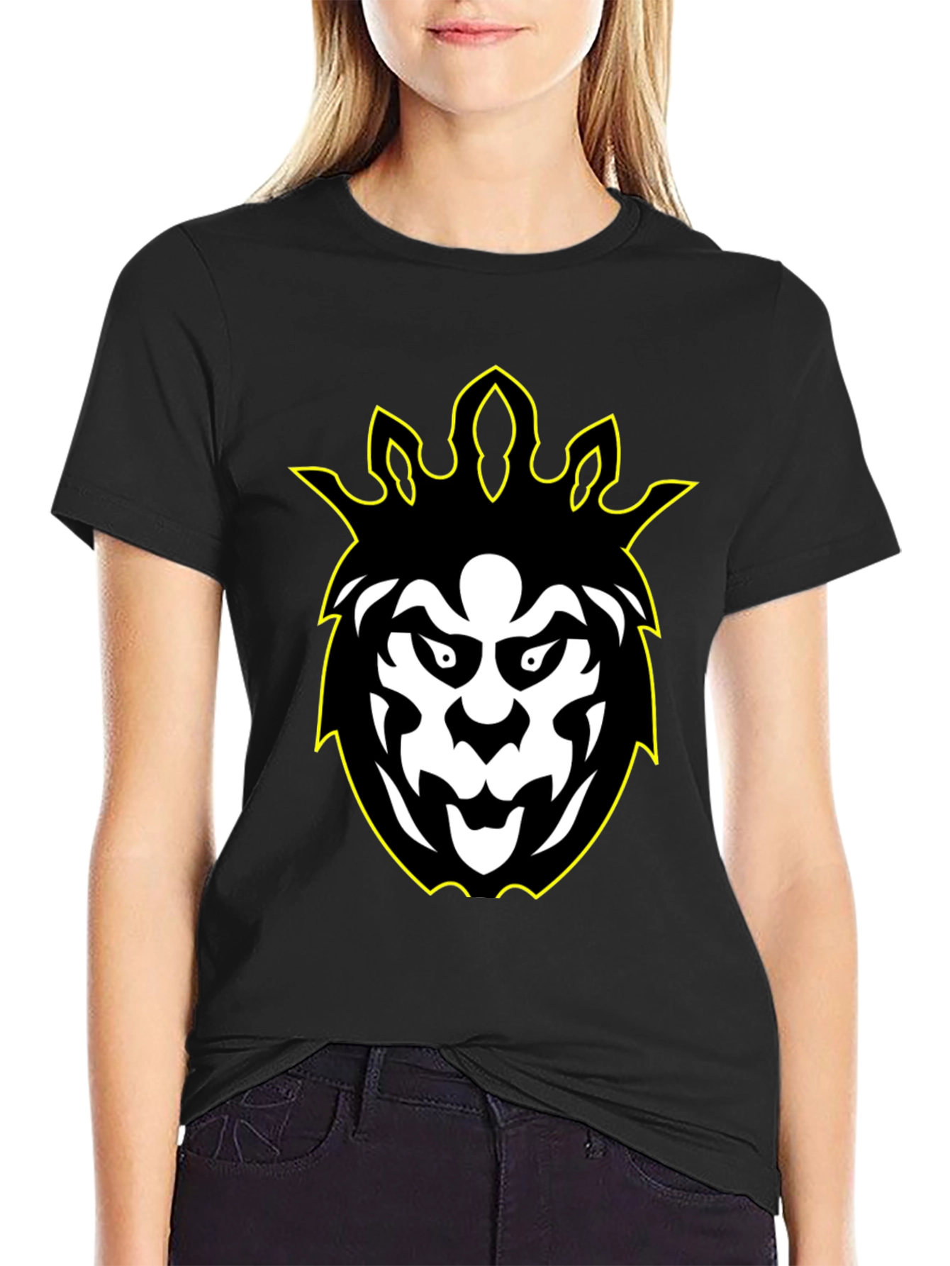 Graphic Tee - Black Lion Design with Yellow Outline