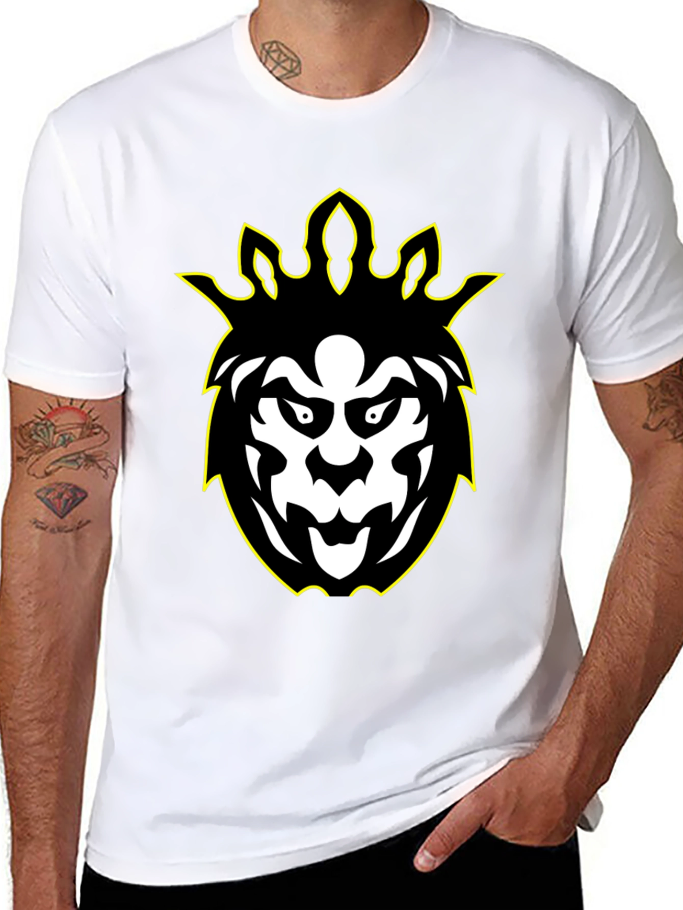 Graphic Tee - Black Lion Design with Yellow Outline