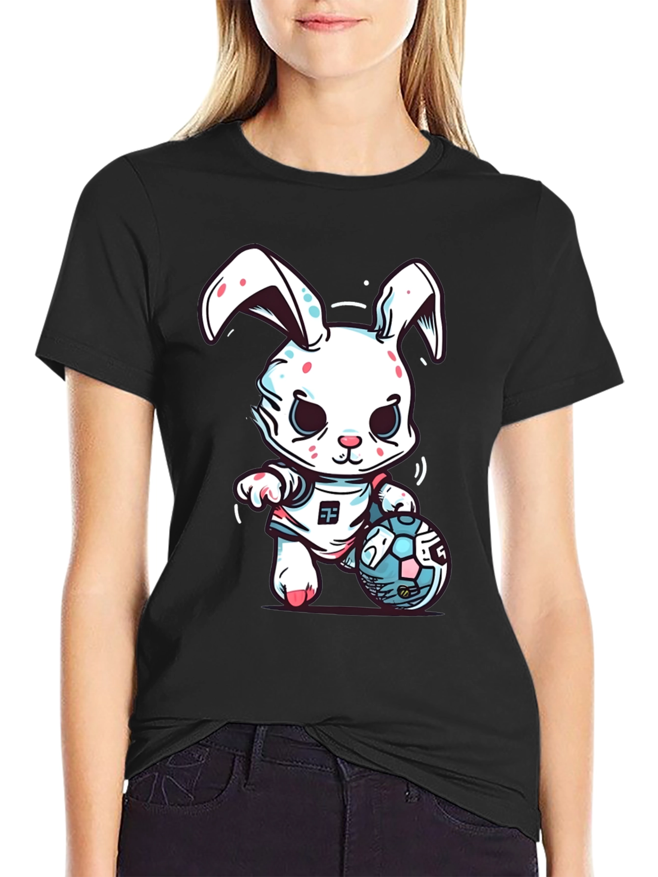 Bunny Soccer T-Shirt - Black Cotton Blend