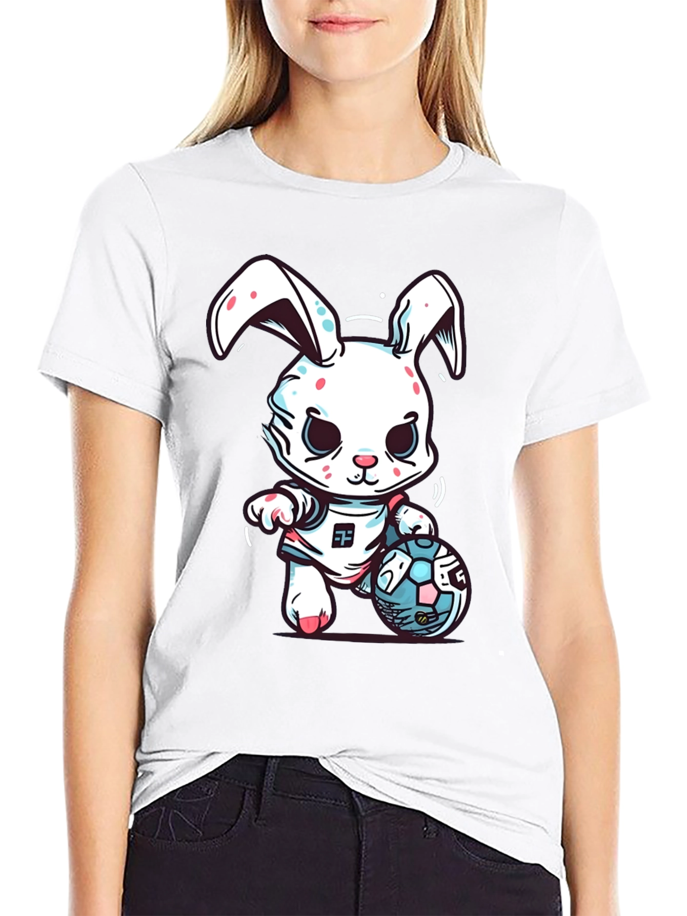 Bunny Soccer T-Shirt - Black Cotton Blend