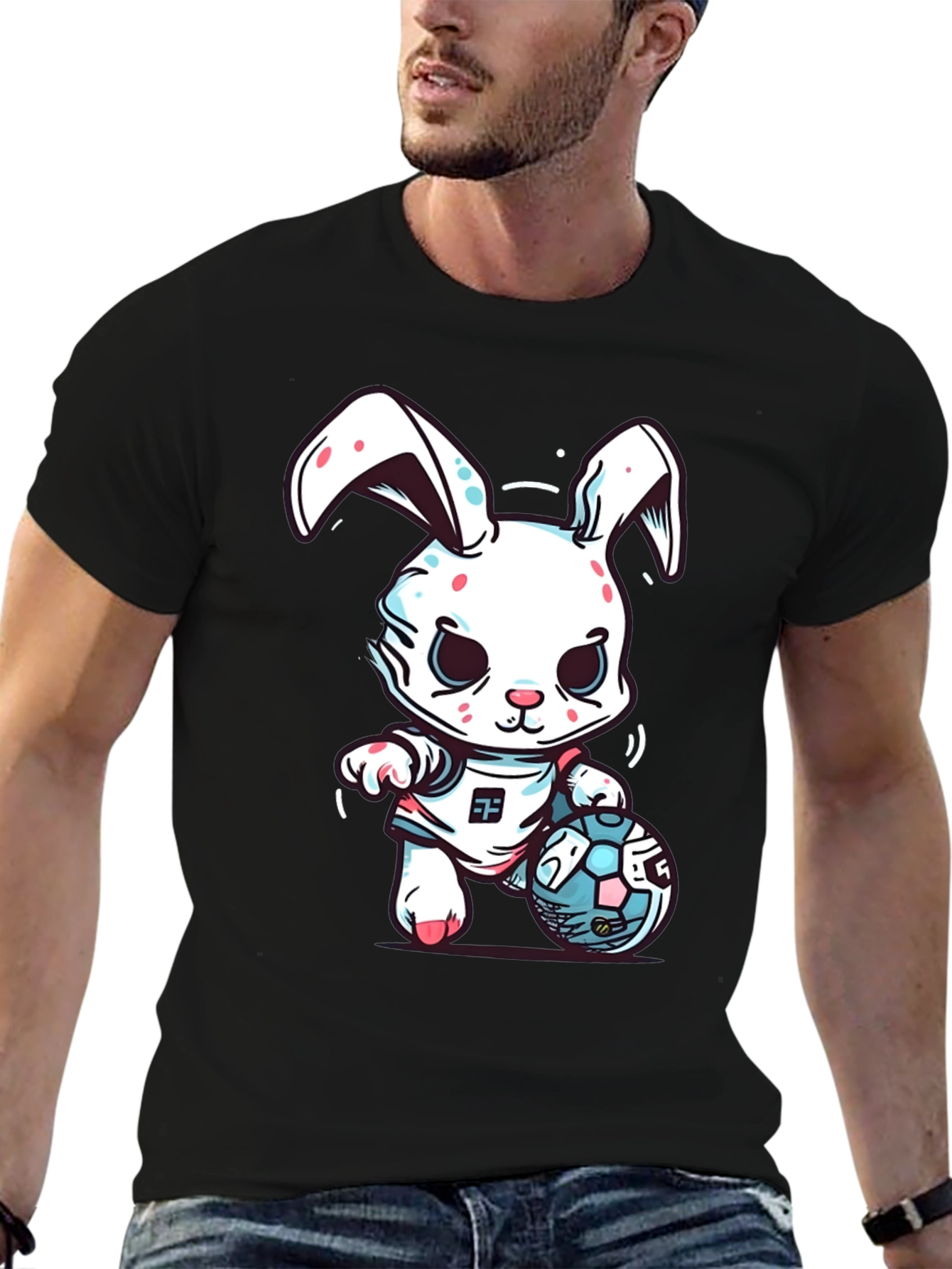 Bunny Soccer T-Shirt - Black Cotton Blend